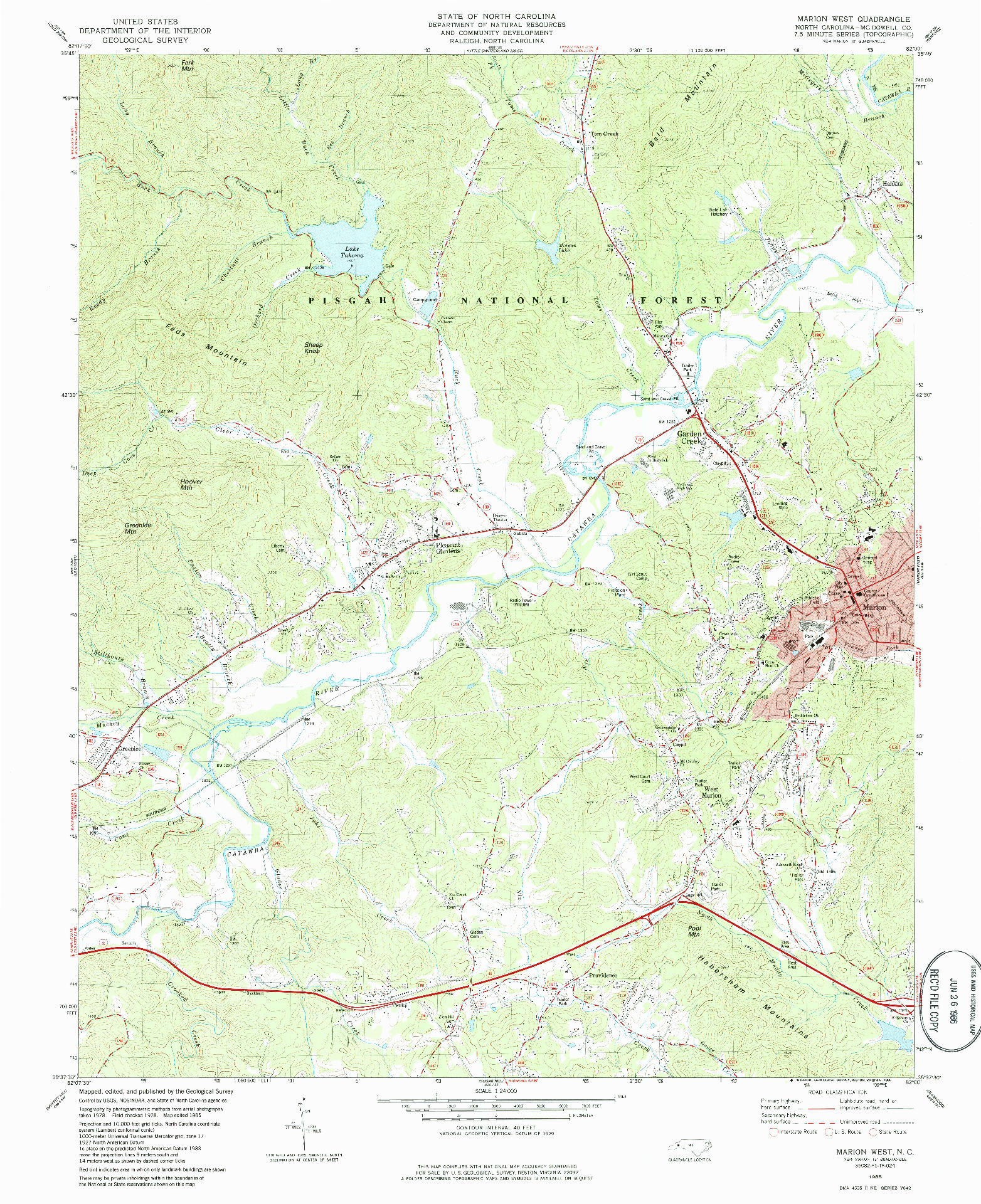 USGS 1:24000-SCALE QUADRANGLE FOR MARION WEST, NC 1985