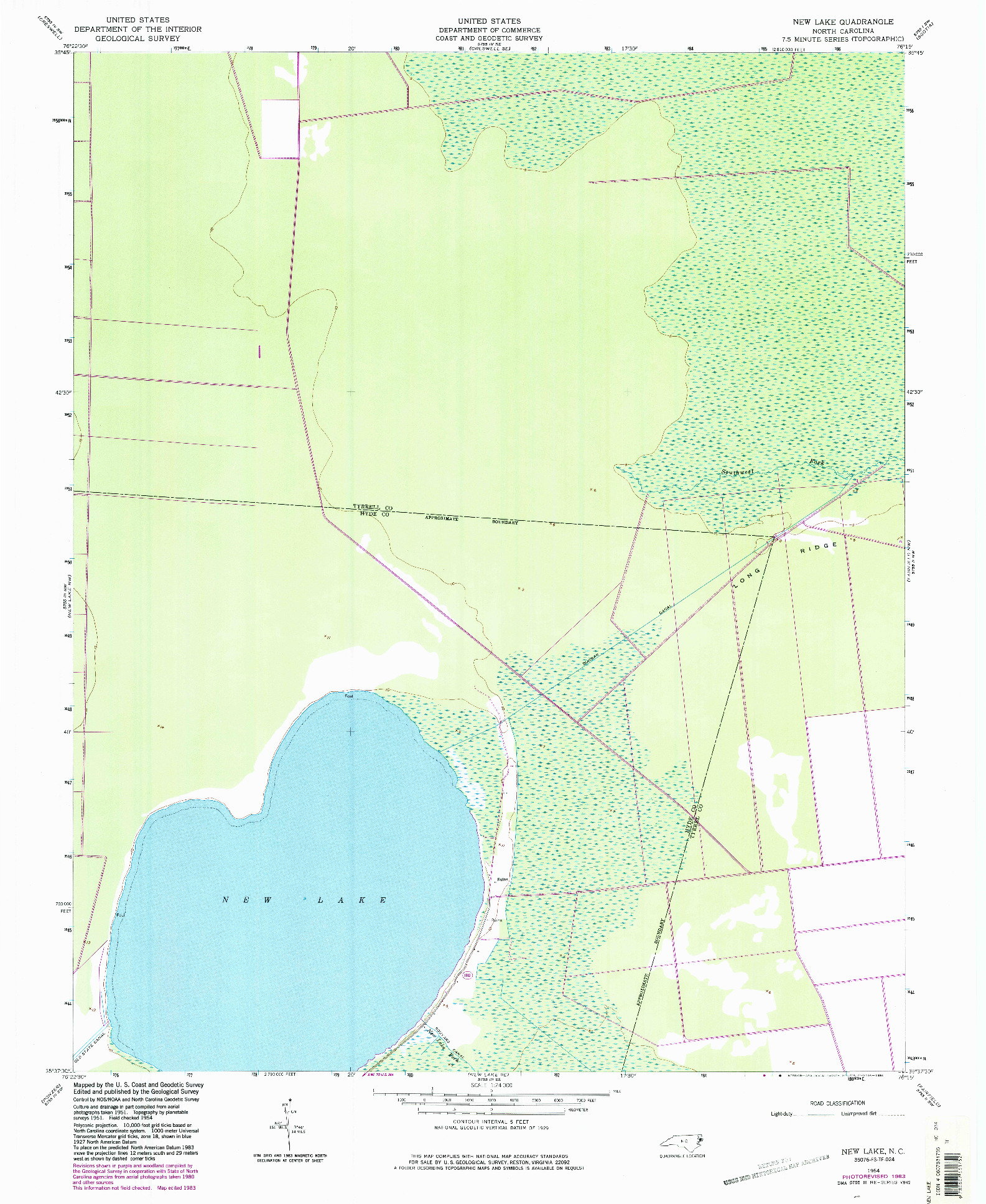 USGS 1:24000-SCALE QUADRANGLE FOR NEW LAKE, NC 1954