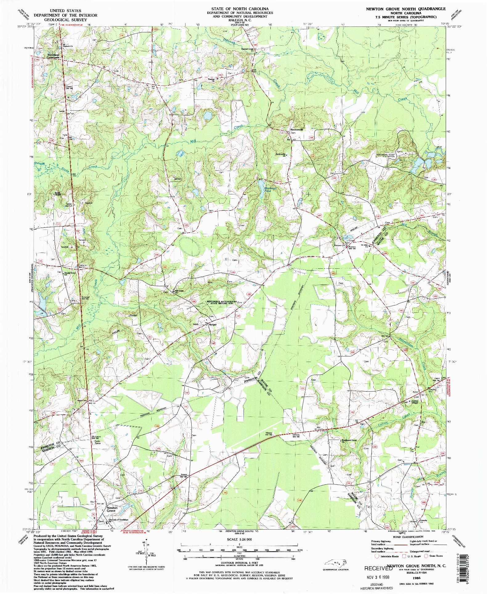 USGS 1:24000-SCALE QUADRANGLE FOR NEWTON GROVE NORTH, NC 1986