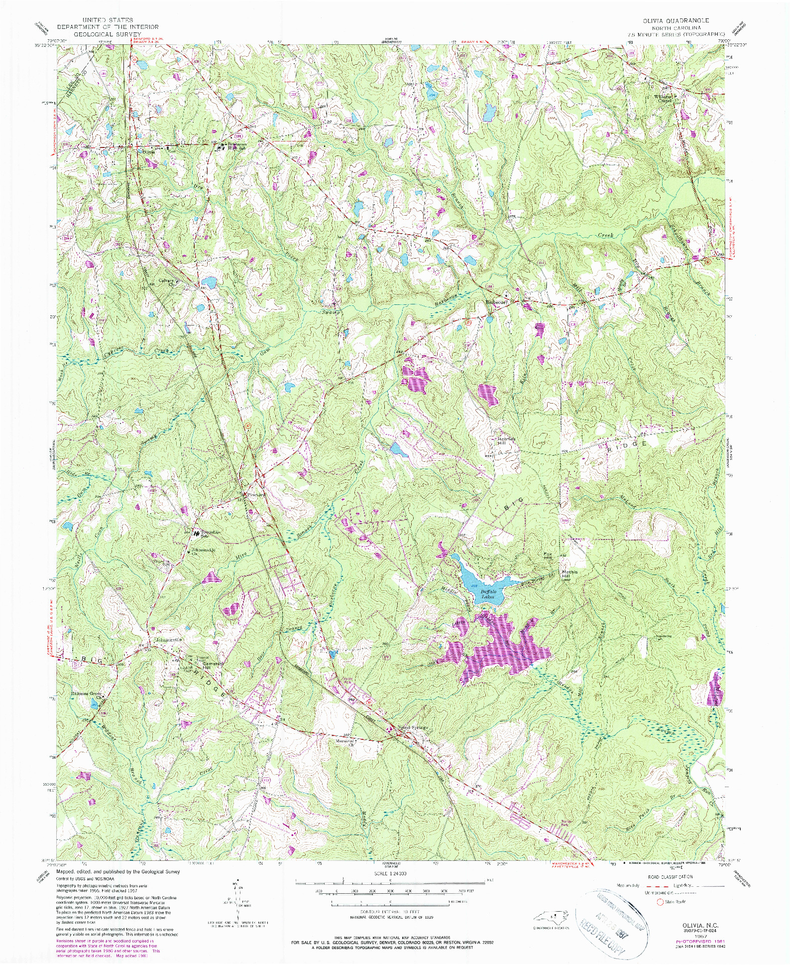 USGS 1:24000-SCALE QUADRANGLE FOR OLIVIA, NC 1957
