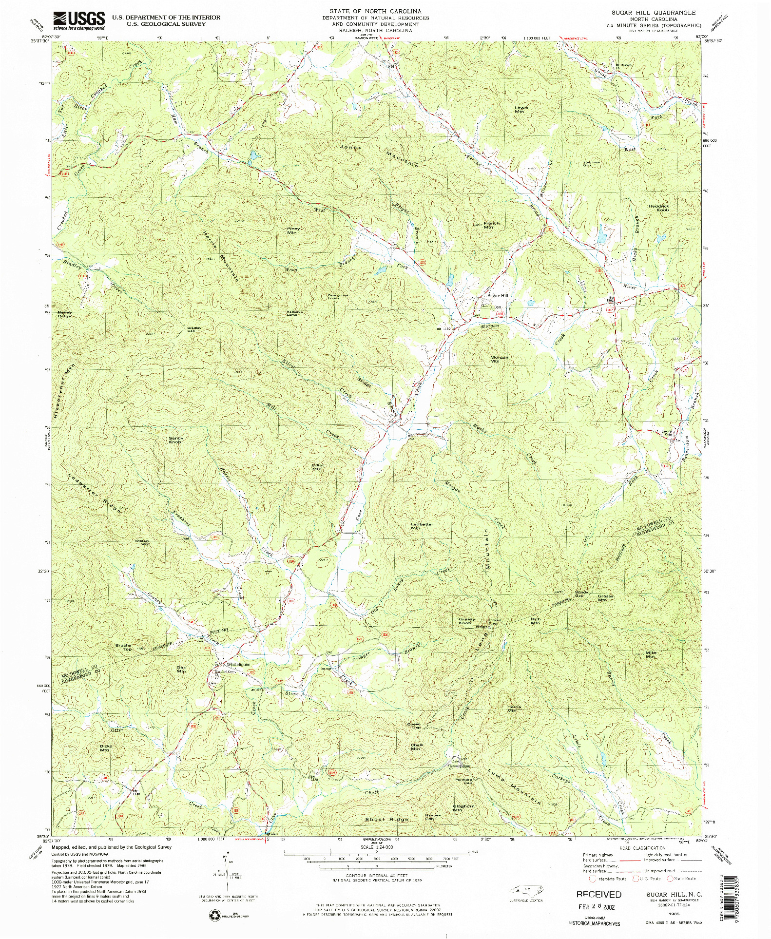 USGS 1:24000-SCALE QUADRANGLE FOR SUGAR HILL, NC 1985