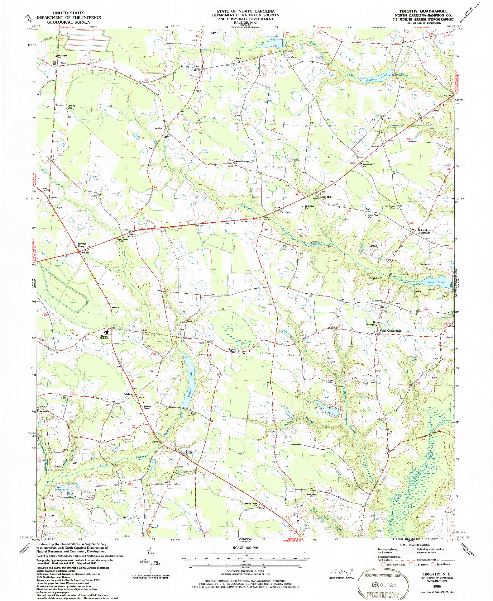 USGS 1:24000-SCALE QUADRANGLE FOR TIMOTHY, NC 1986