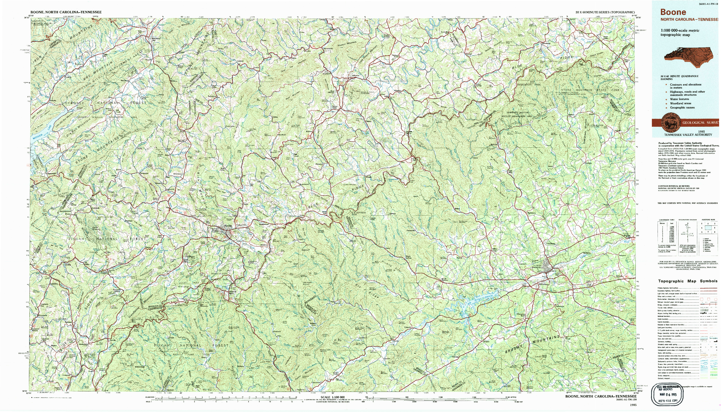 USGS 1:100000-SCALE QUADRANGLE FOR BOONE, NC 1985