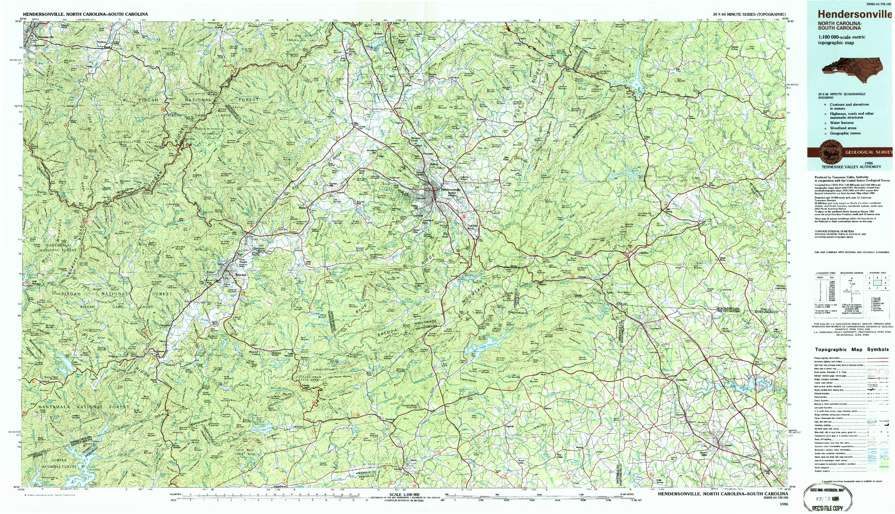 USGS 1:100000-SCALE QUADRANGLE FOR HENDERSONVILLE, NC 1986