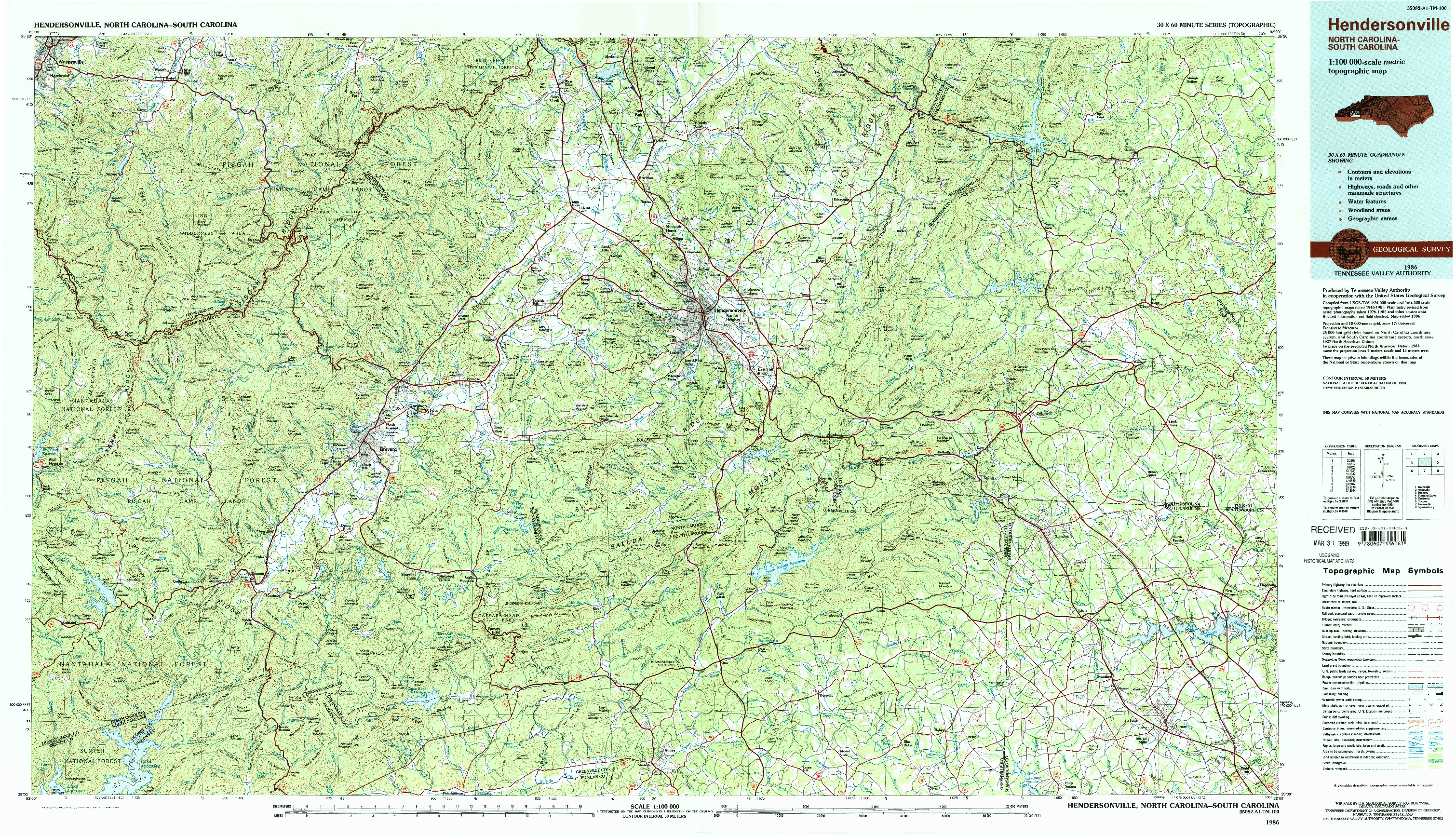 USGS 1:100000-SCALE QUADRANGLE FOR HENDERSONVILLE, NC 1986