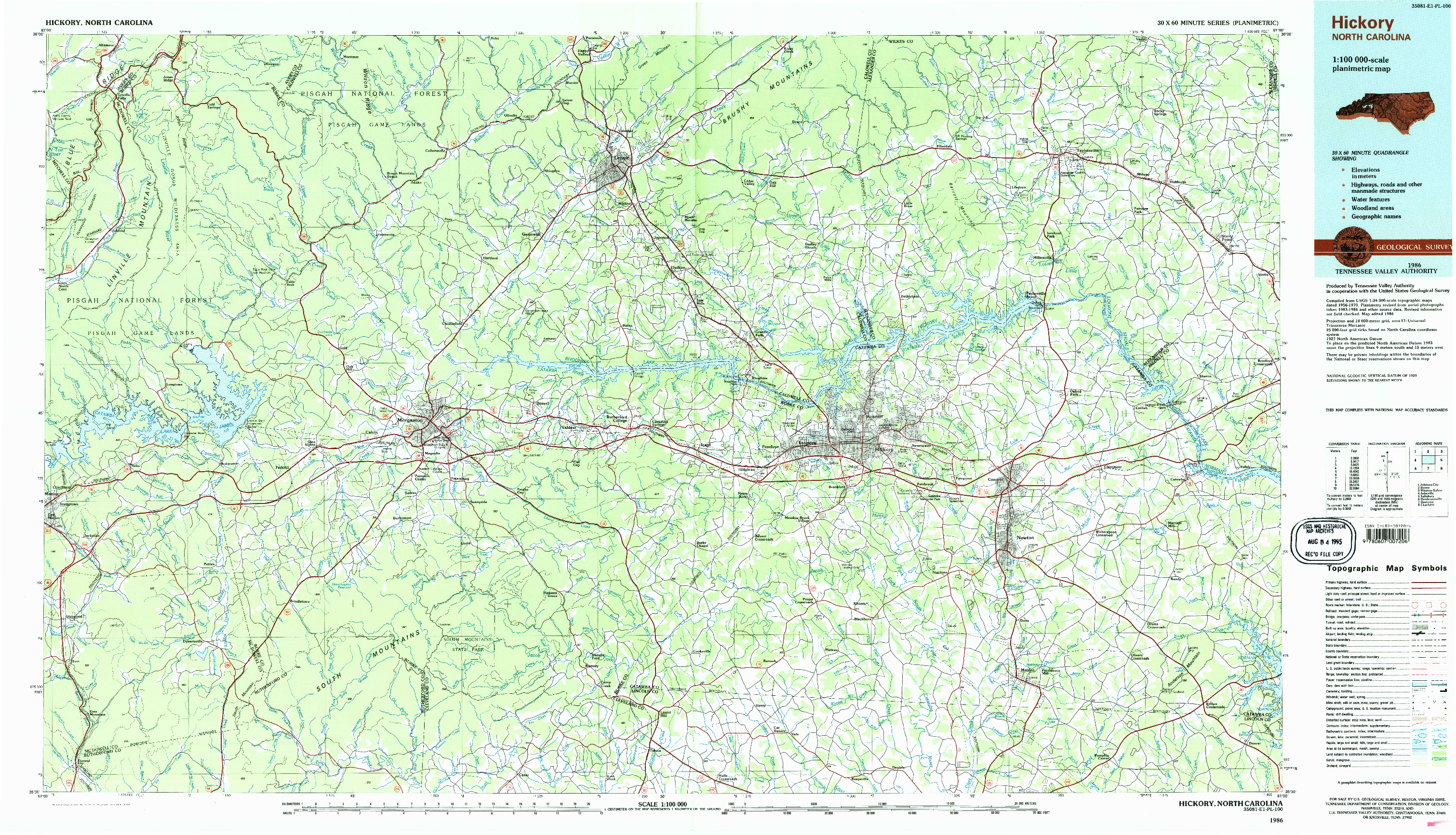 USGS 1:100000-SCALE QUADRANGLE FOR HICKORY, NC 1986