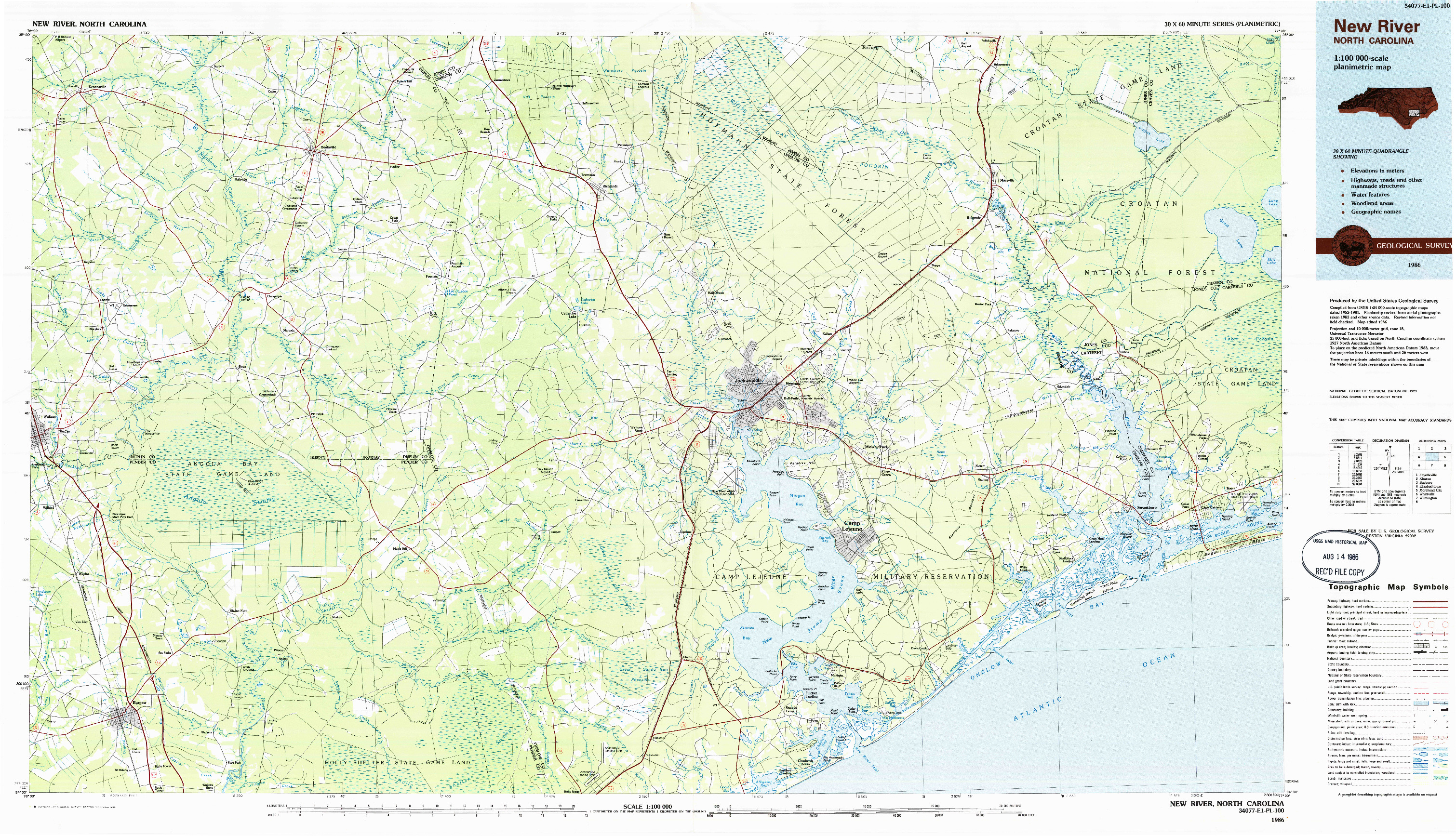 USGS 1:100000-SCALE QUADRANGLE FOR NEW RIVER, NC 1986