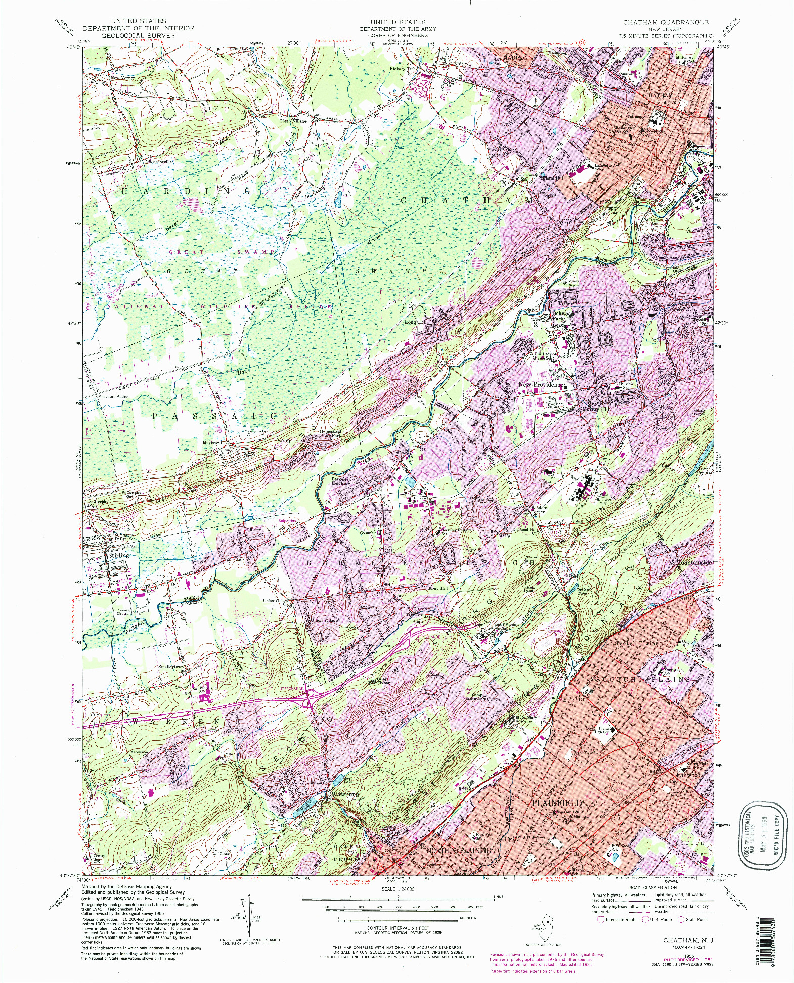 USGS 1:24000-SCALE QUADRANGLE FOR CHATHAM, NJ 1955