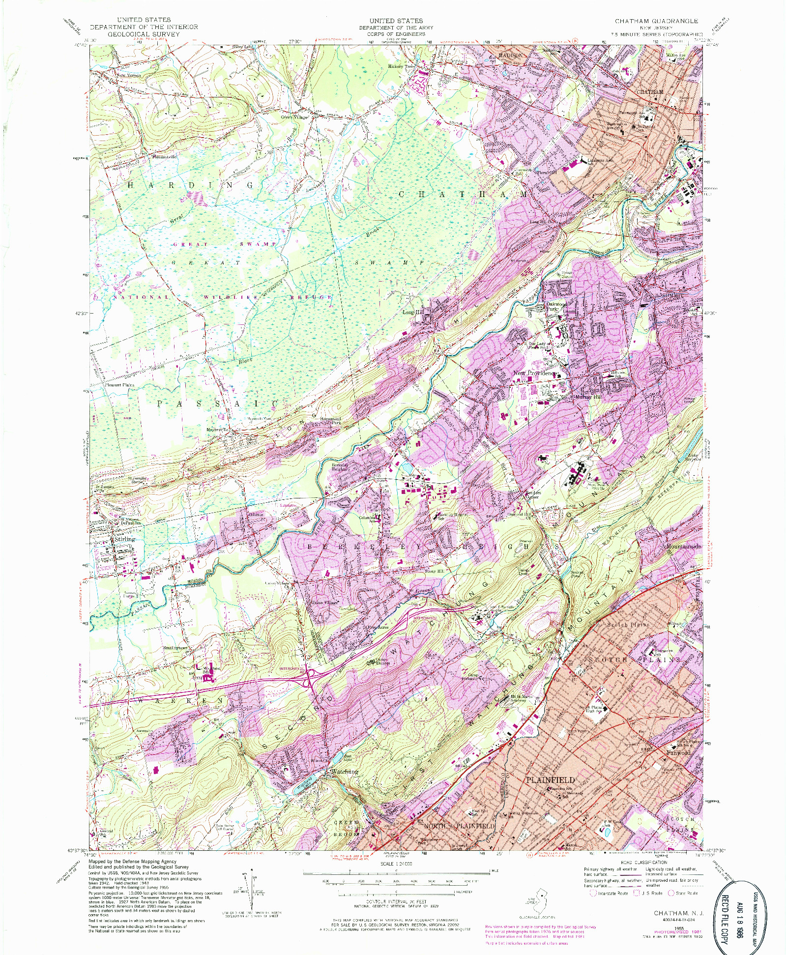 USGS 1:24000-SCALE QUADRANGLE FOR CHATHAM, NJ 1955