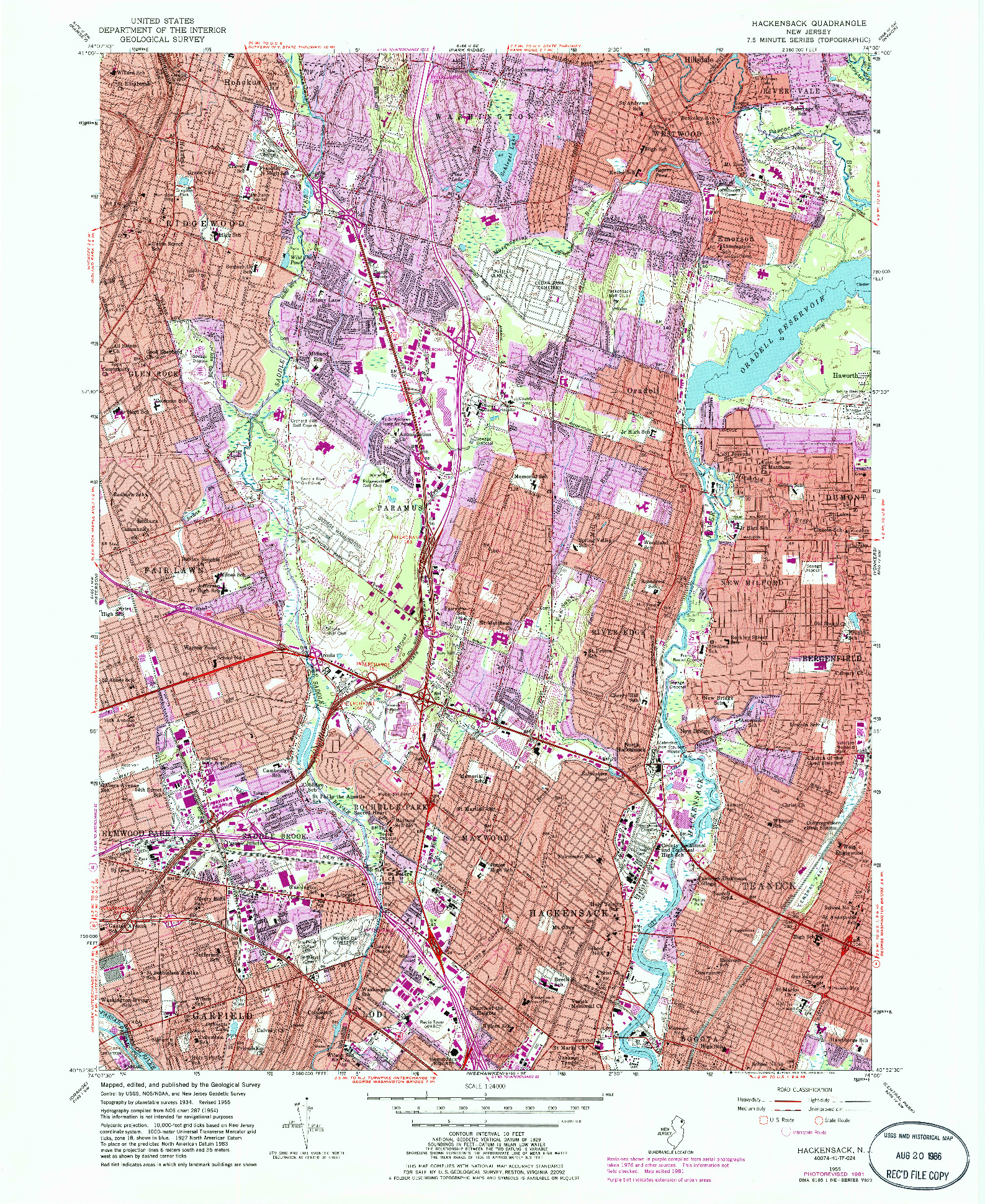 USGS 1:24000-SCALE QUADRANGLE FOR HACKENSACK, NJ 1955