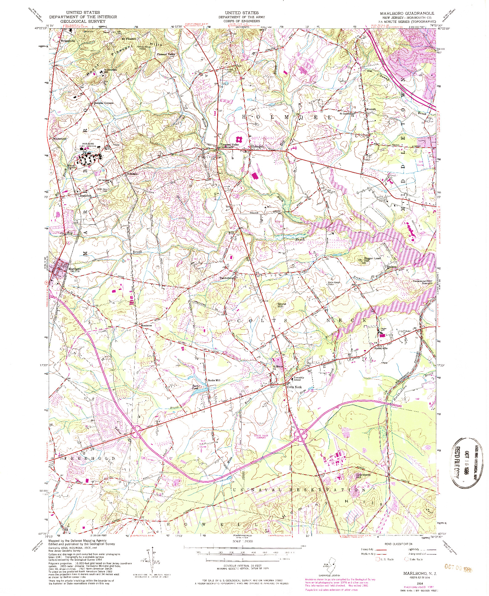 USGS 1:24000-SCALE QUADRANGLE FOR MARLBORO, NJ 1954