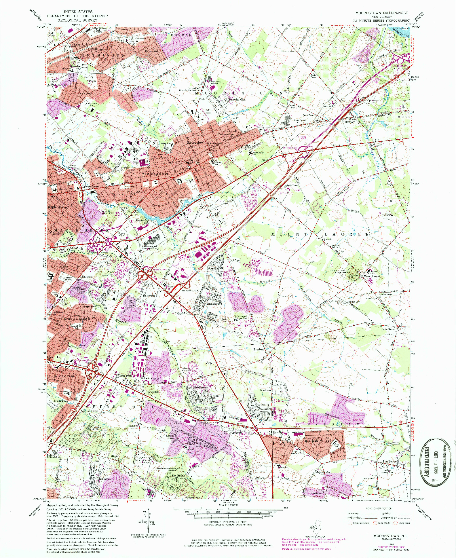 USGS 1:24000-SCALE QUADRANGLE FOR MOORESTOWN, NJ 1966