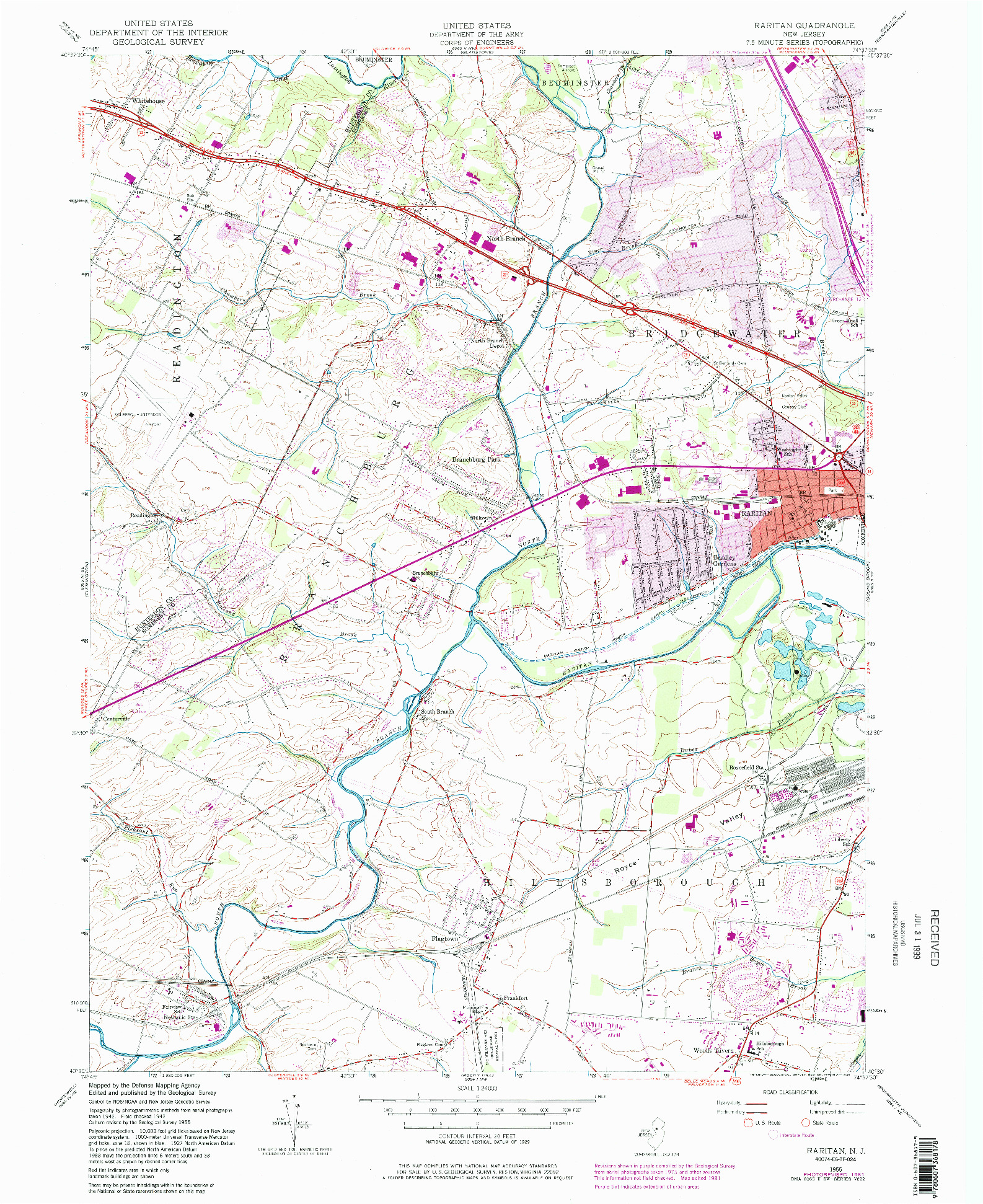 USGS 1:24000-SCALE QUADRANGLE FOR RARITAN, NJ 1955