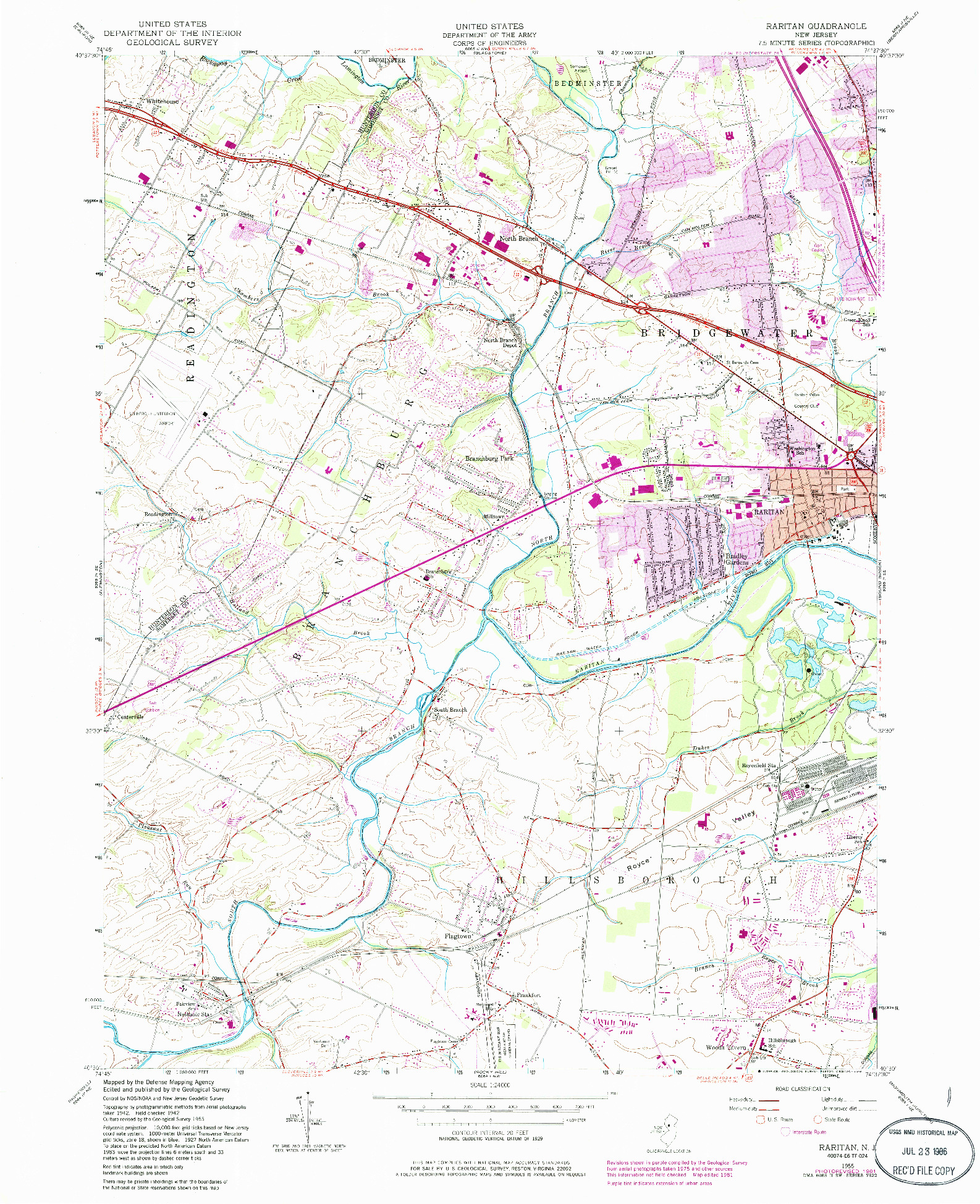 USGS 1:24000-SCALE QUADRANGLE FOR RARITAN, NJ 1955