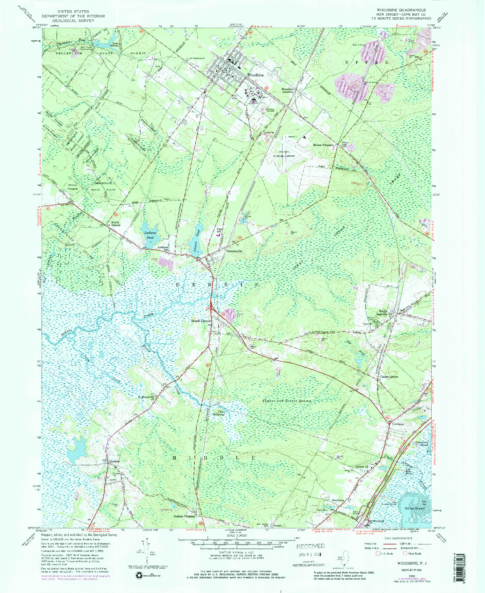 USGS 1:24000-SCALE QUADRANGLE FOR WOODBINE, NJ 1958