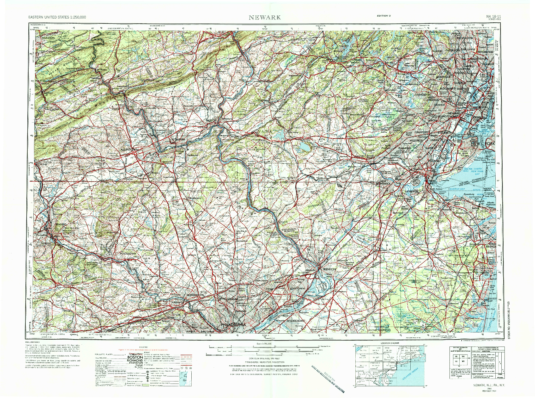 USGS 1:250000-SCALE QUADRANGLE FOR NEWARK, NJ 1944