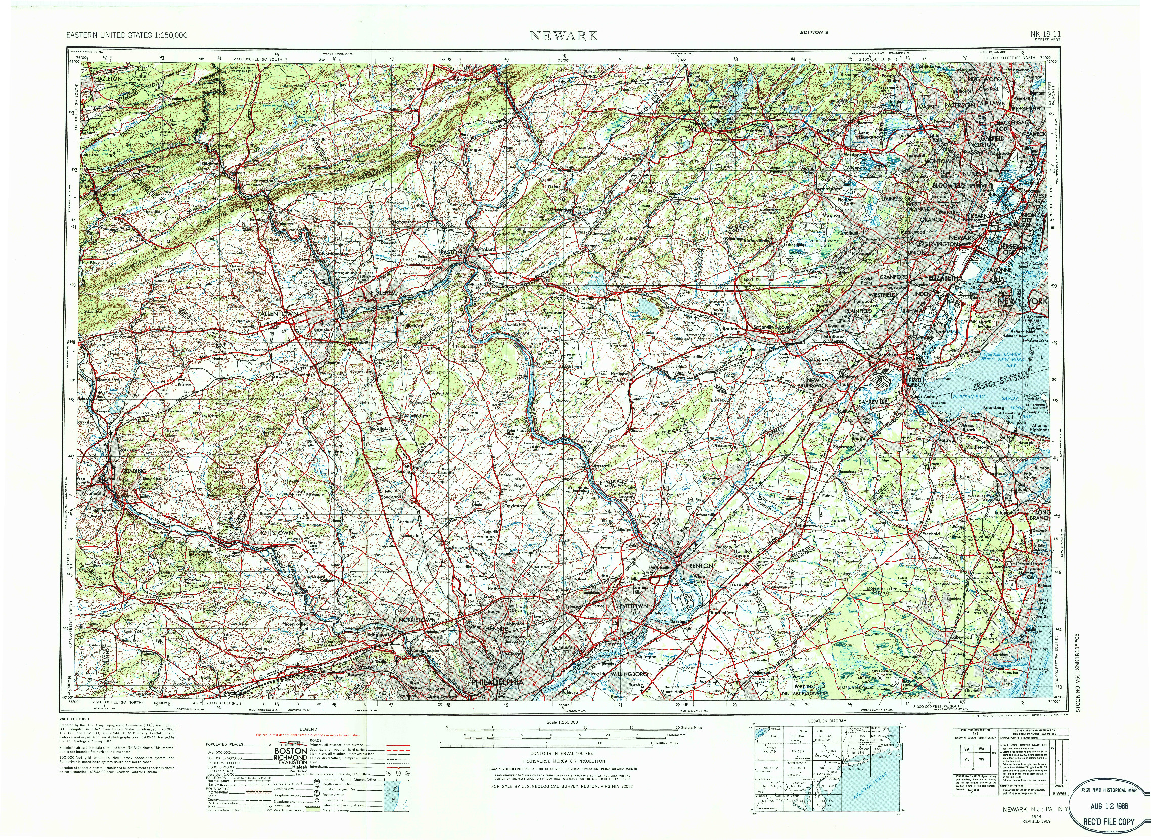 USGS 1:250000-SCALE QUADRANGLE FOR NEWARK, NJ 1944