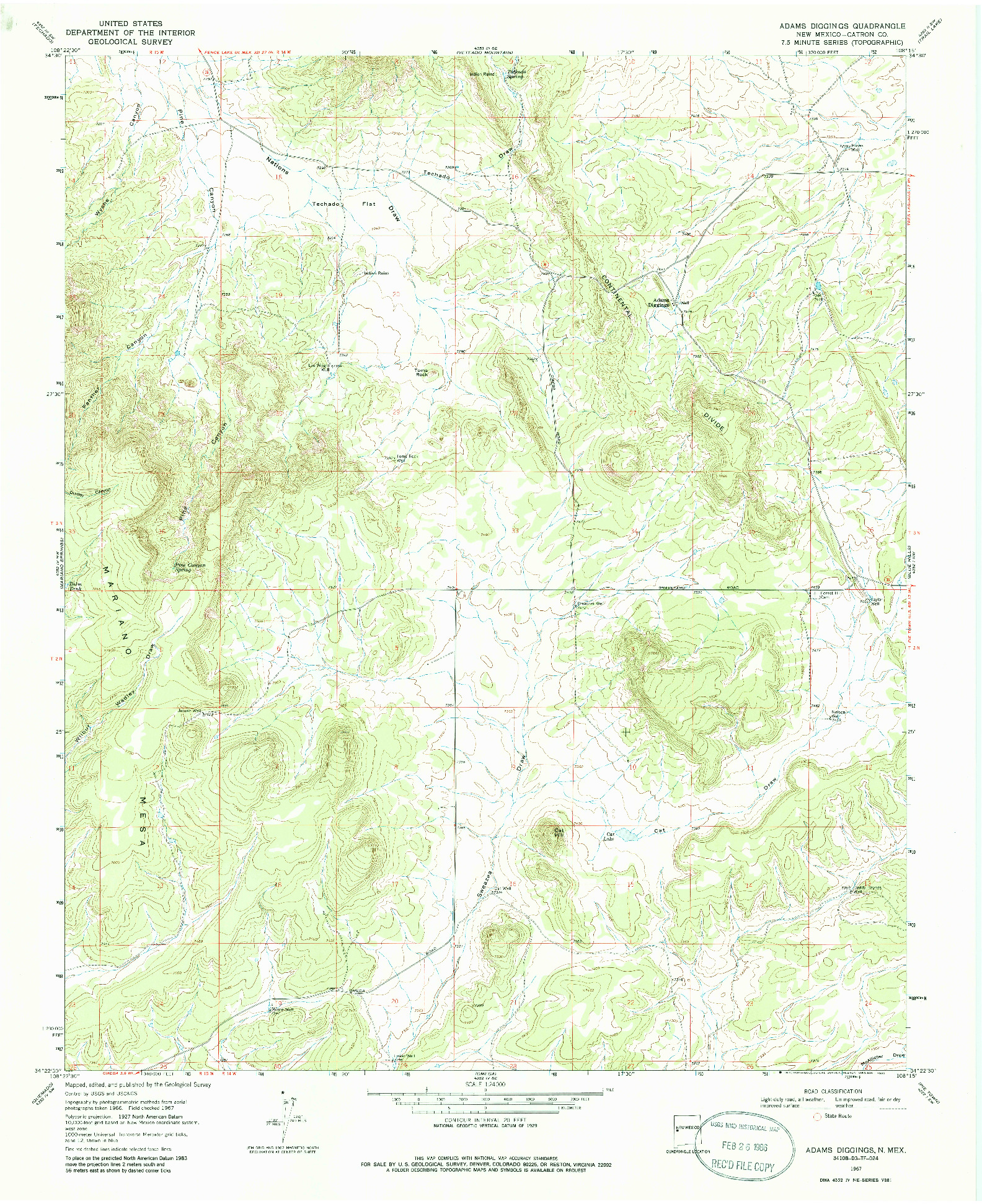 USGS 1:24000-SCALE QUADRANGLE FOR ADAMS DIGGINGS, NM 1967