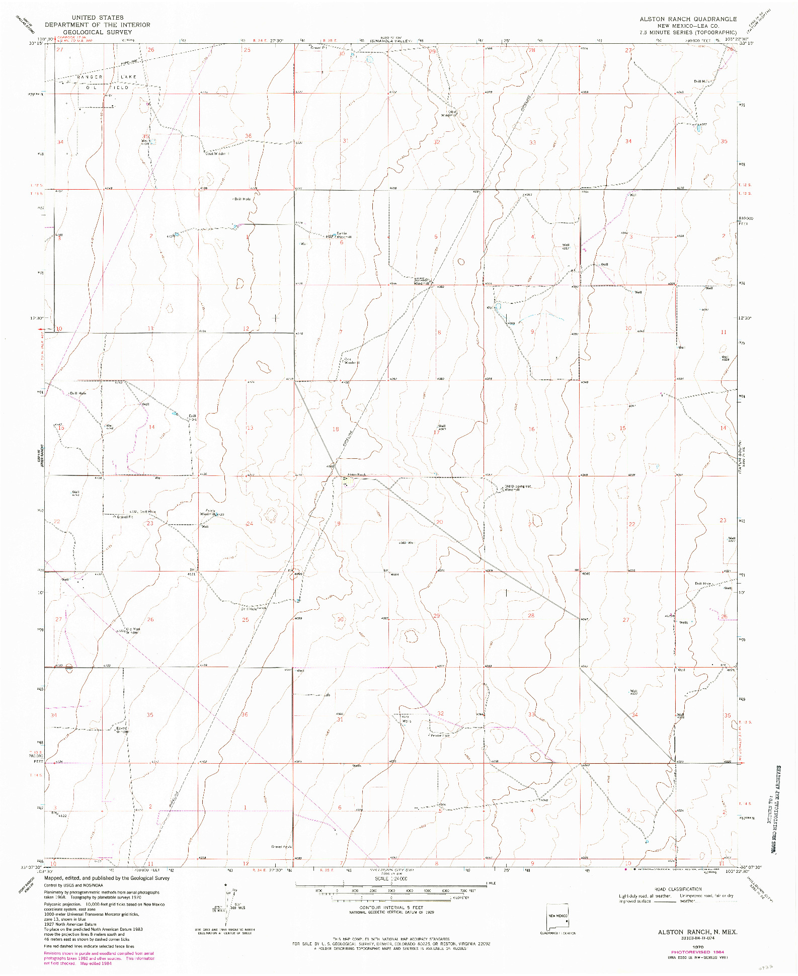 USGS 1:24000-SCALE QUADRANGLE FOR ALSTON RANCH, NM 1970
