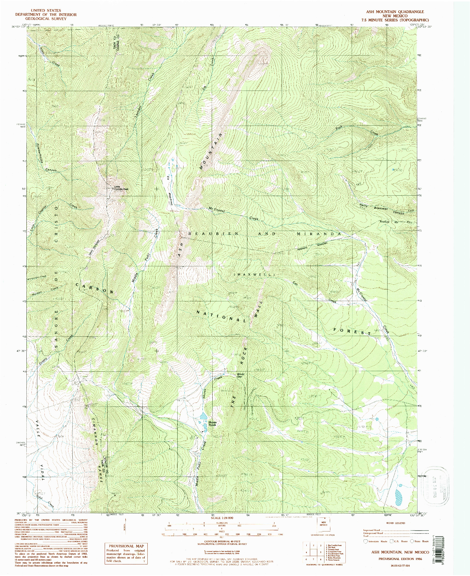 USGS 1:24000-SCALE QUADRANGLE FOR ASH MOUNTAIN, NM 1986