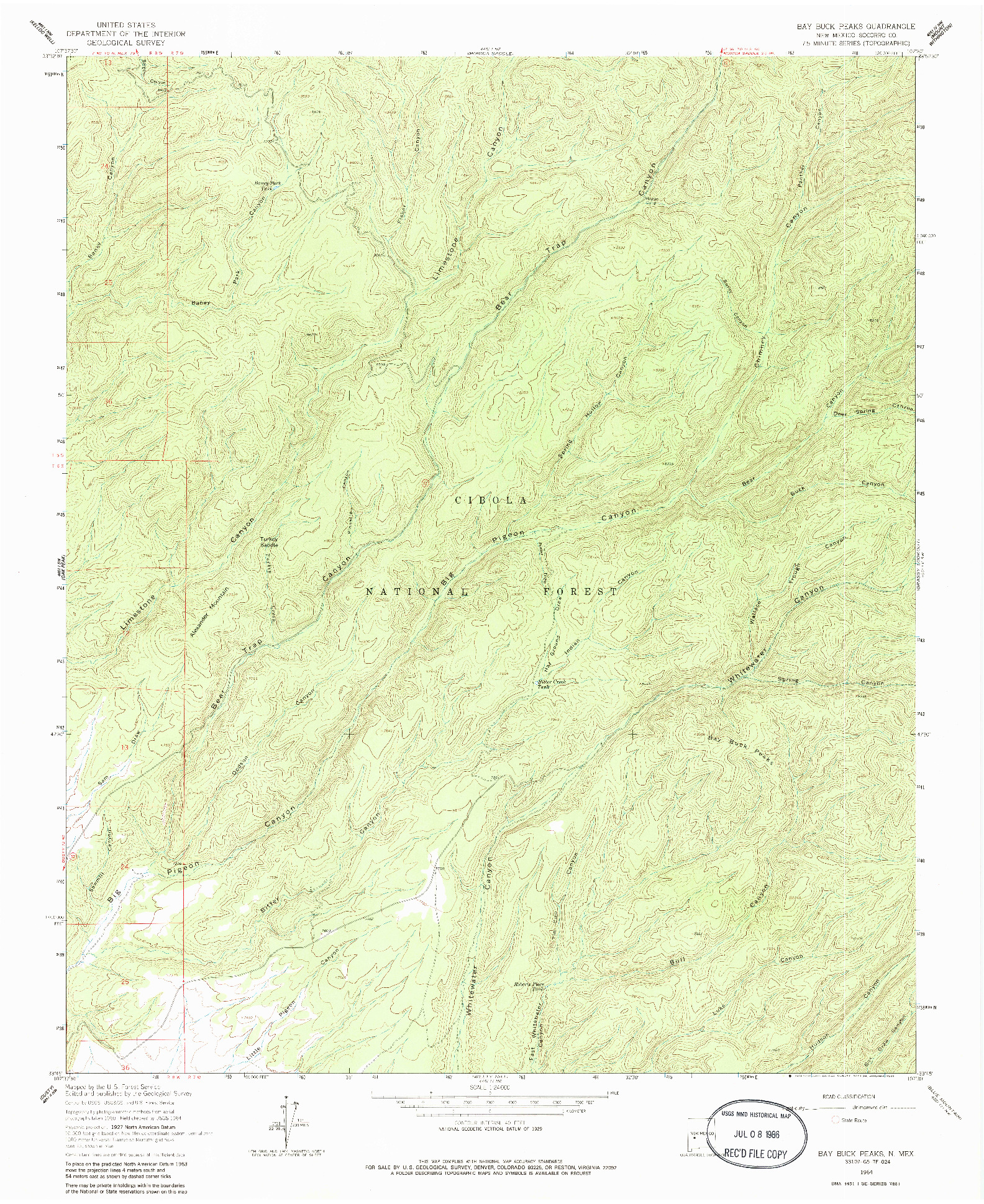 USGS 1:24000-SCALE QUADRANGLE FOR BAY BUCK PEAKS, NM 1964