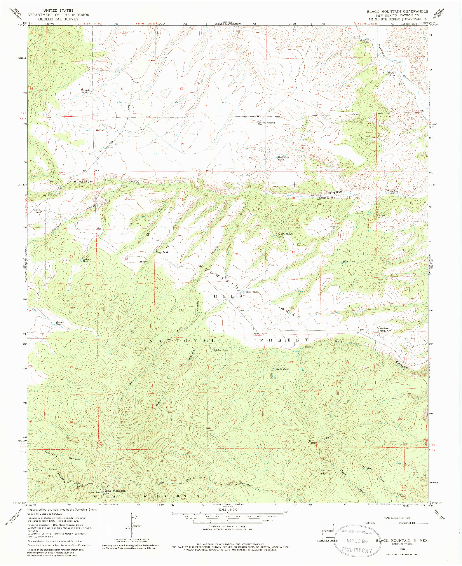 USGS 1:24000-SCALE QUADRANGLE FOR BLACK MOUNTAIN, NM 1967