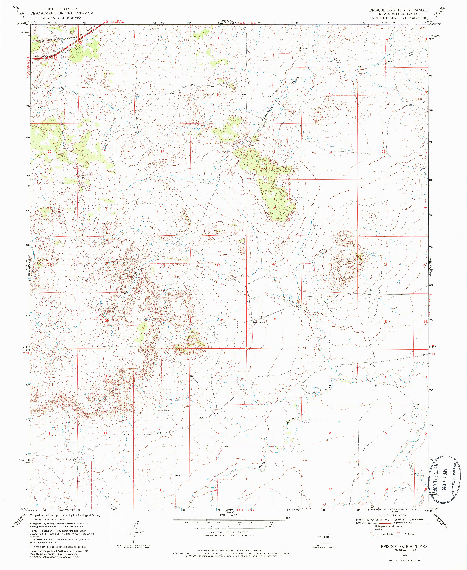 USGS 1:24000-SCALE QUADRANGLE FOR BRISCOE RANCH, NM 1968