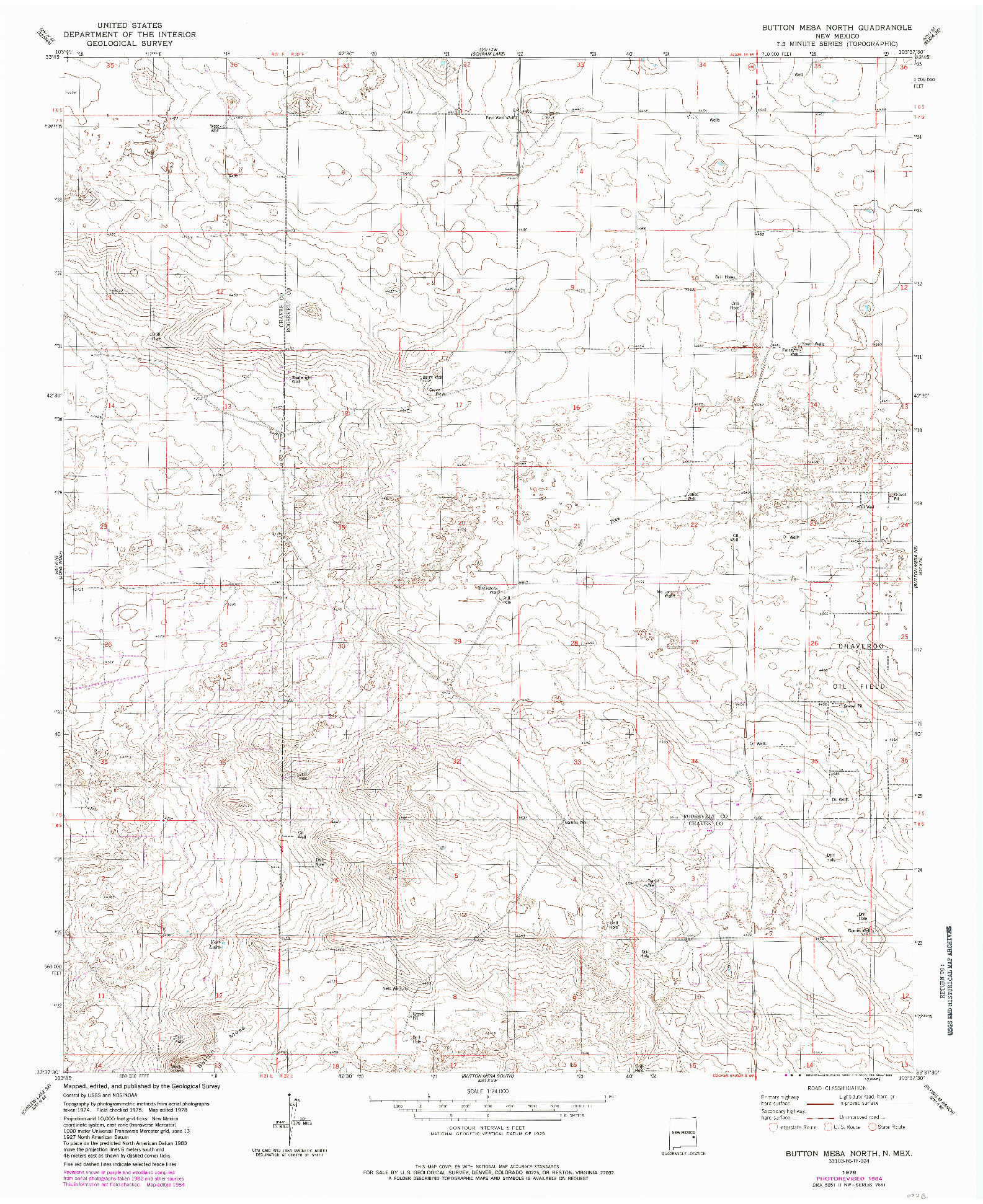 USGS 1:24000-SCALE QUADRANGLE FOR BUTTON MESA NORTH, NM 1978