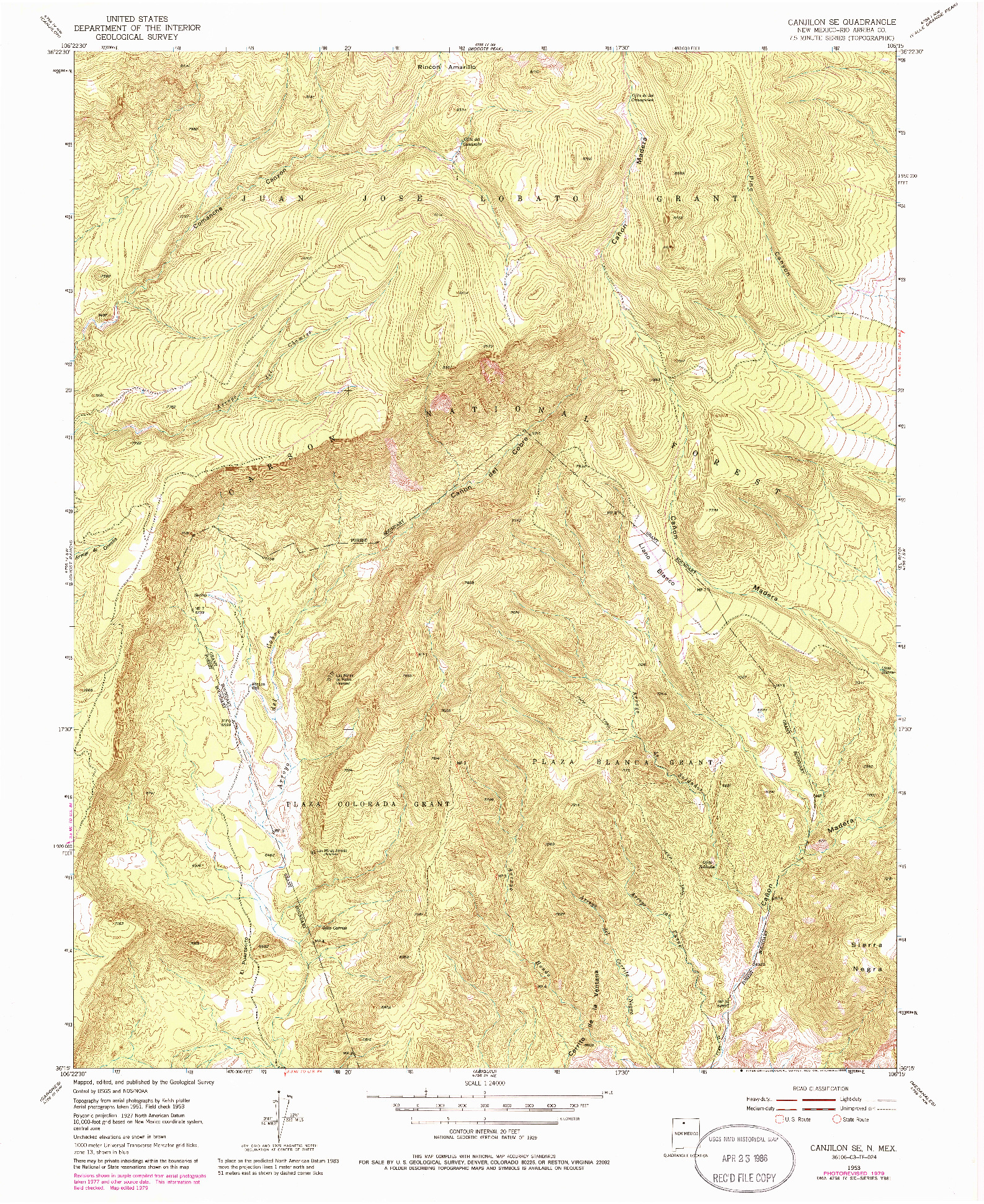 USGS 1:24000-SCALE QUADRANGLE FOR CANJILON SE, NM 1953