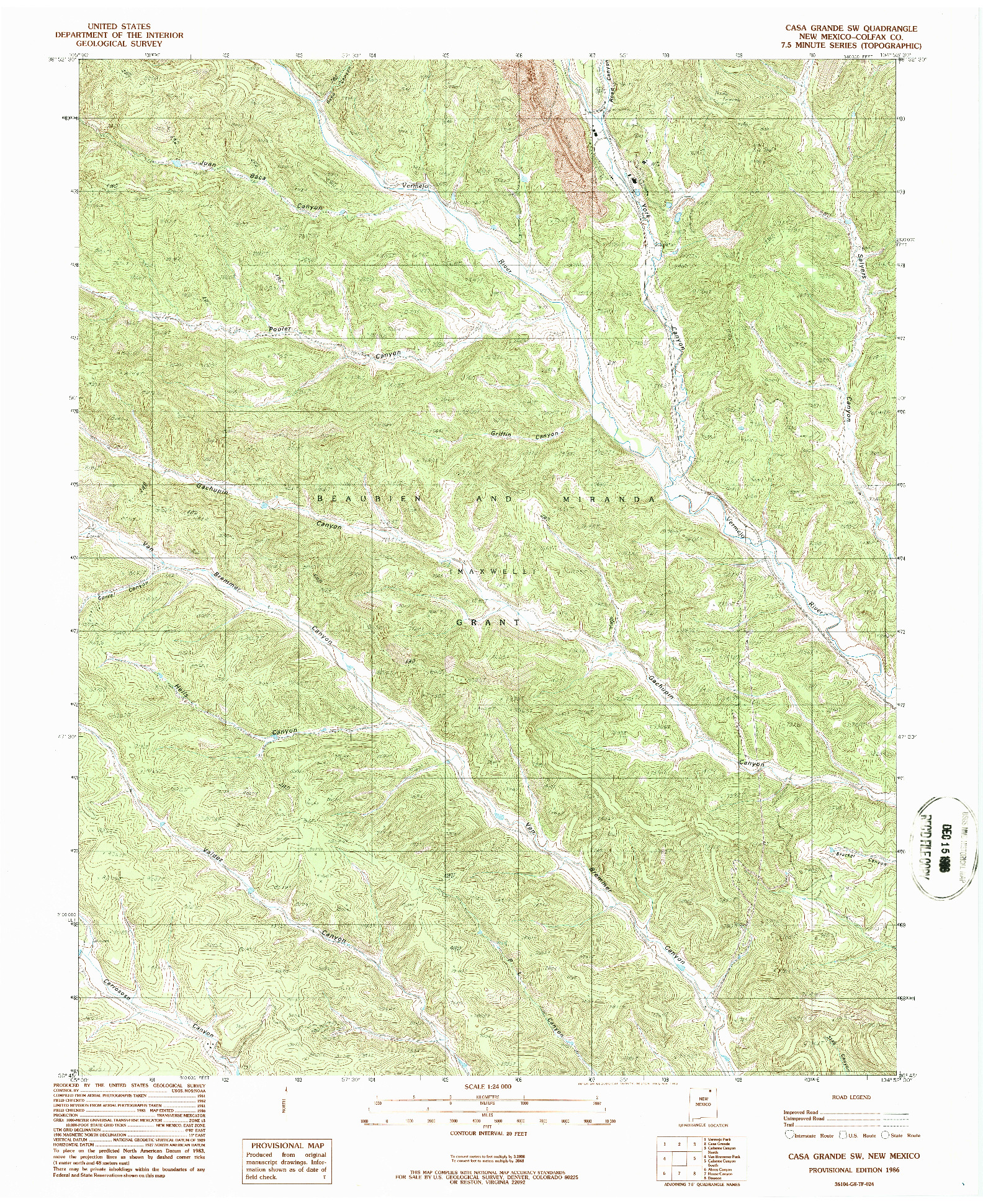 USGS 1:24000-SCALE QUADRANGLE FOR CASA GRANDE SW, NM 1986
