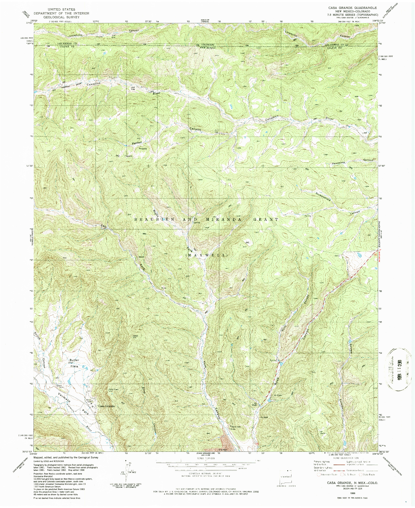 USGS 1:24000-SCALE QUADRANGLE FOR CASA GRANDE, NM 1986