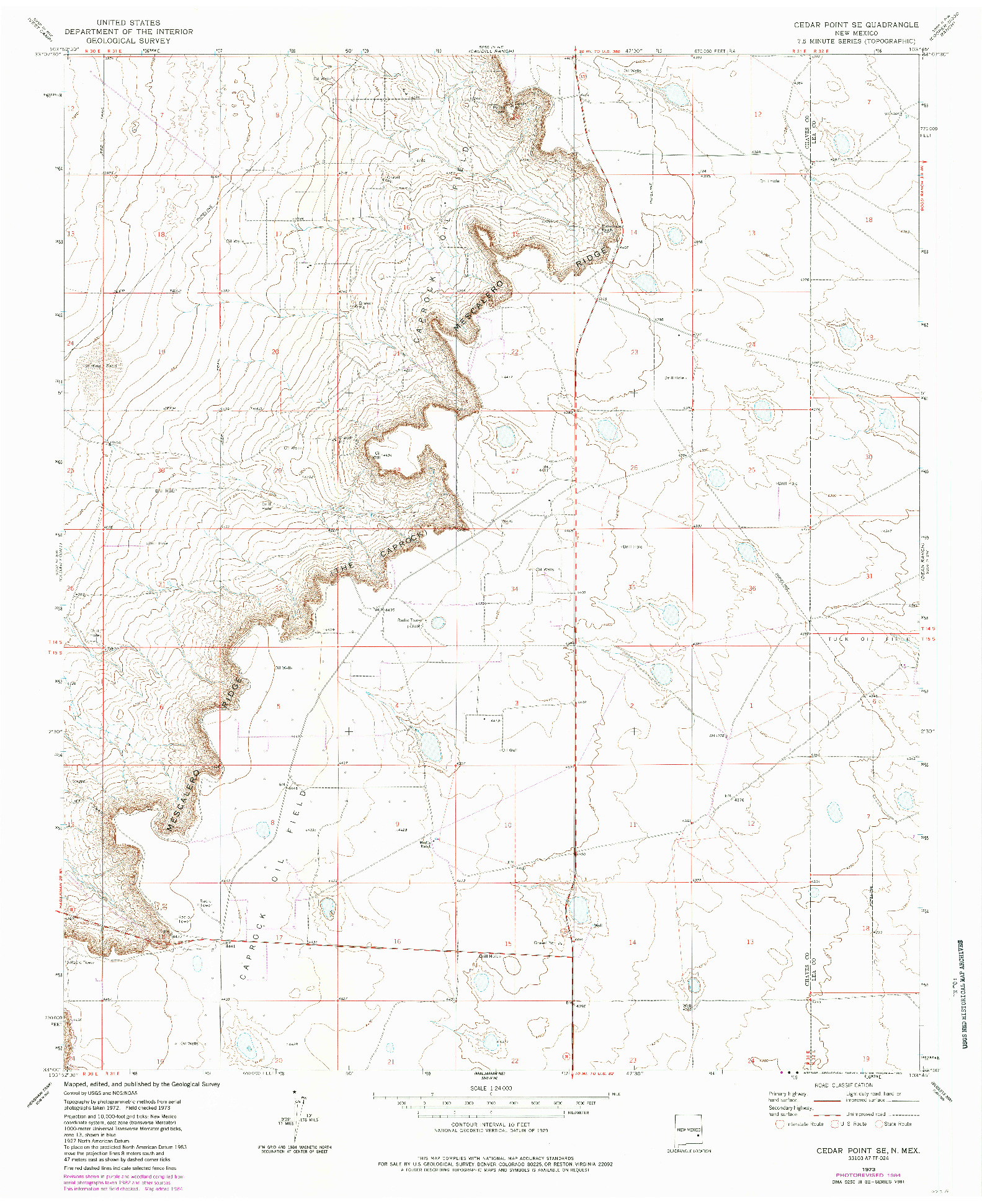 USGS 1:24000-SCALE QUADRANGLE FOR CEDAR POINT SE, NM 1973