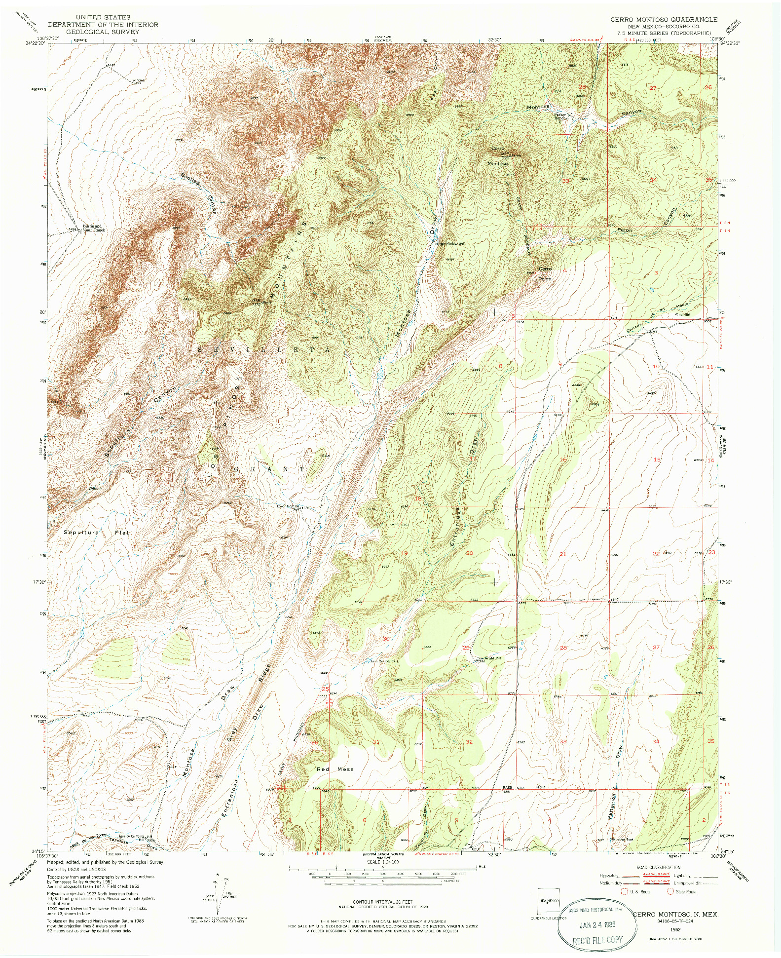 USGS 1:24000-SCALE QUADRANGLE FOR CERRO MONTOSO, NM 1952