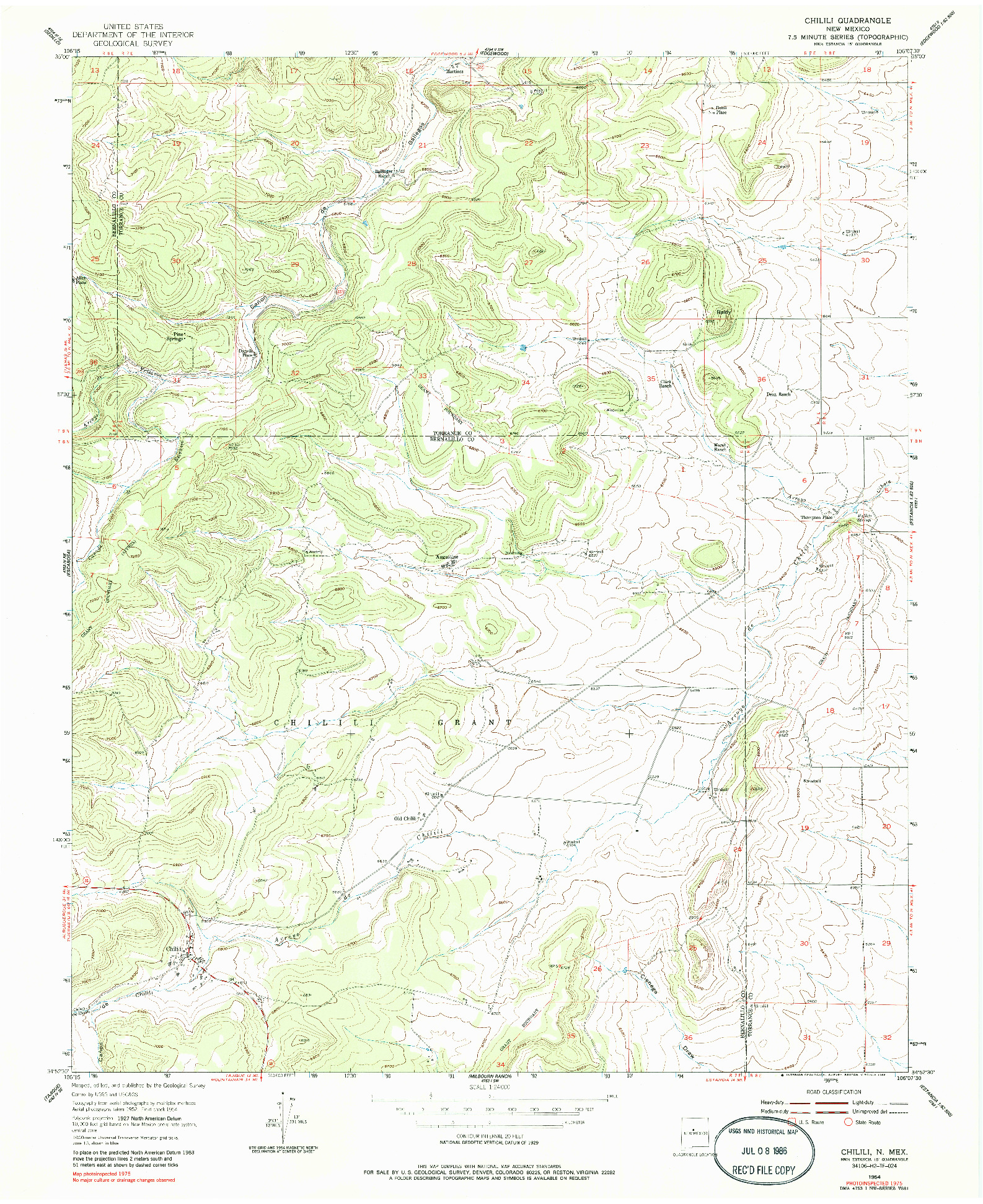 USGS 1:24000-SCALE QUADRANGLE FOR CHILILI, NM 1954