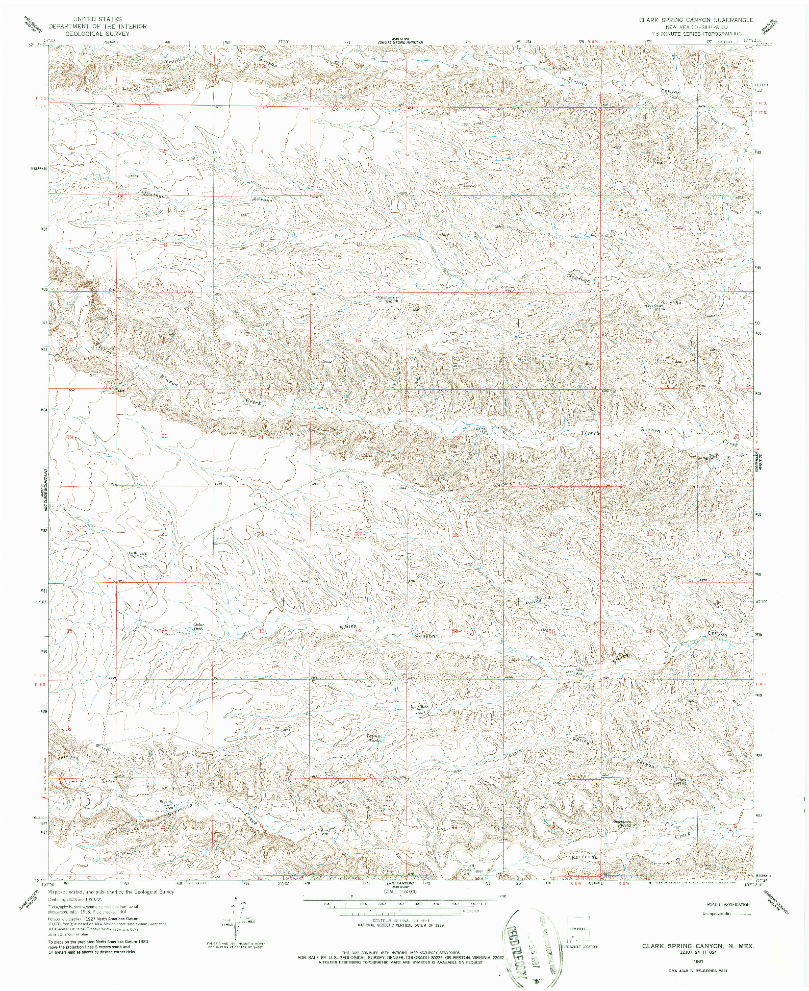 USGS 1:24000-SCALE QUADRANGLE FOR CLARK SPRING CANYON, NM 1961