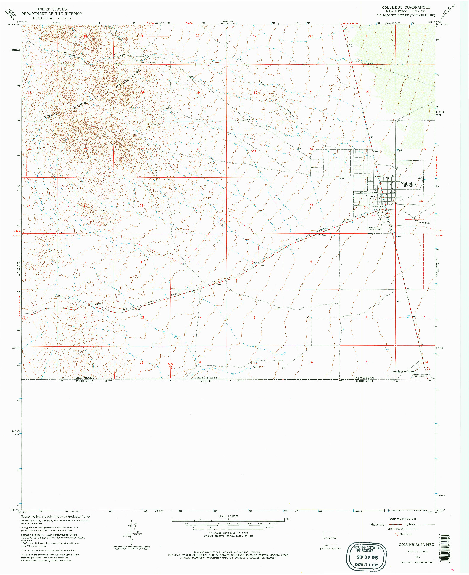 USGS 1:24000-SCALE QUADRANGLE FOR COLUMBUS, NM 1965