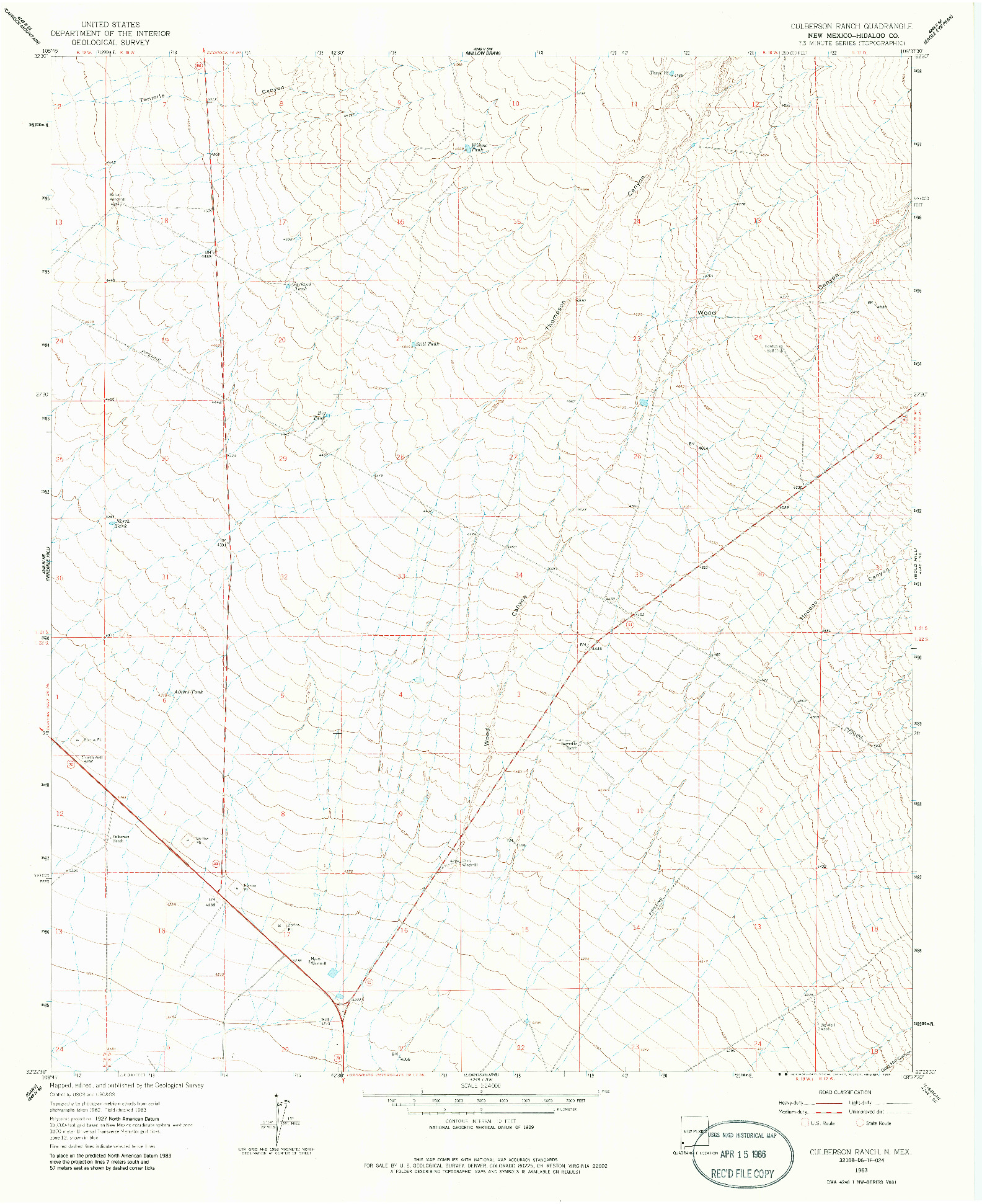USGS 1:24000-SCALE QUADRANGLE FOR CULBERSON RANCH, NM 1963