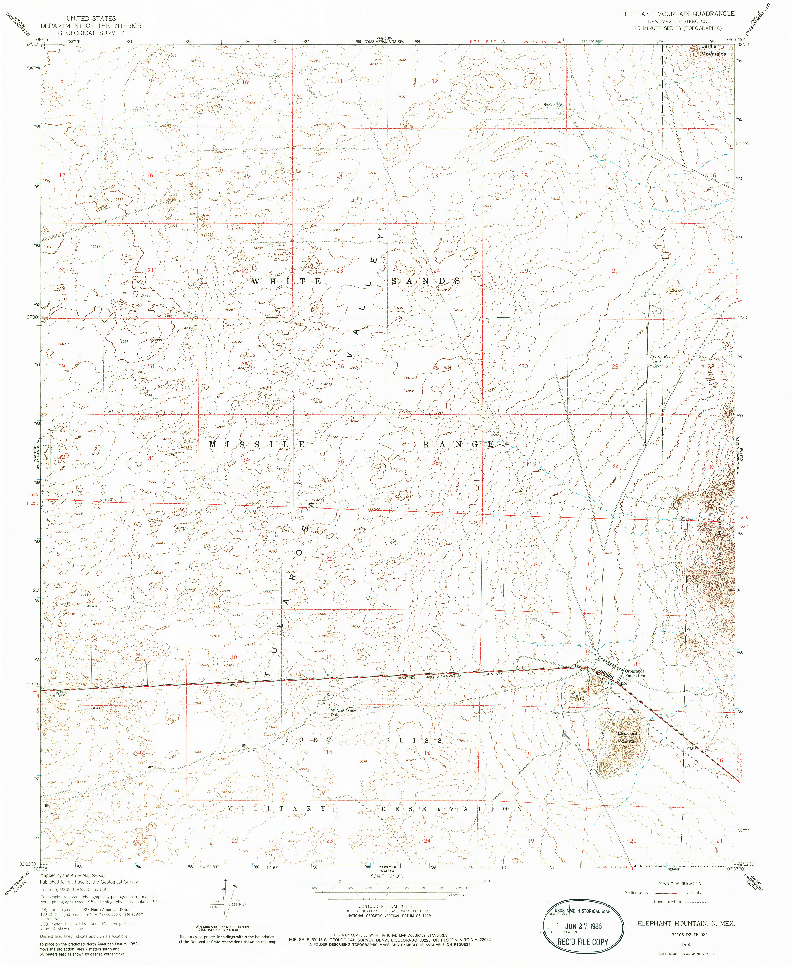 USGS 1:24000-SCALE QUADRANGLE FOR ELEPHANT MOUNTAIN, NM 1955