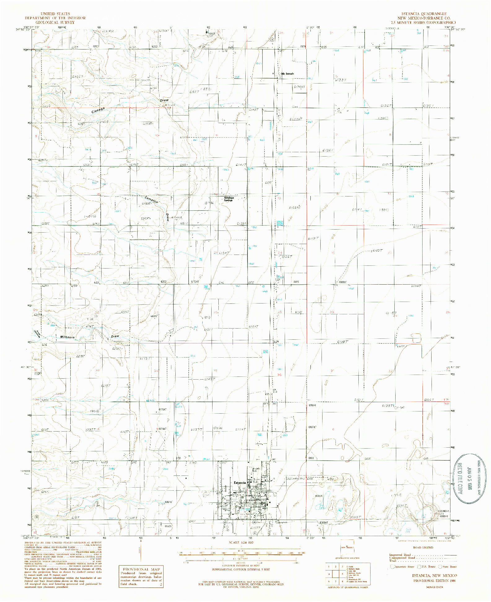 USGS 1:24000-SCALE QUADRANGLE FOR ESTANCIA, NM 1986