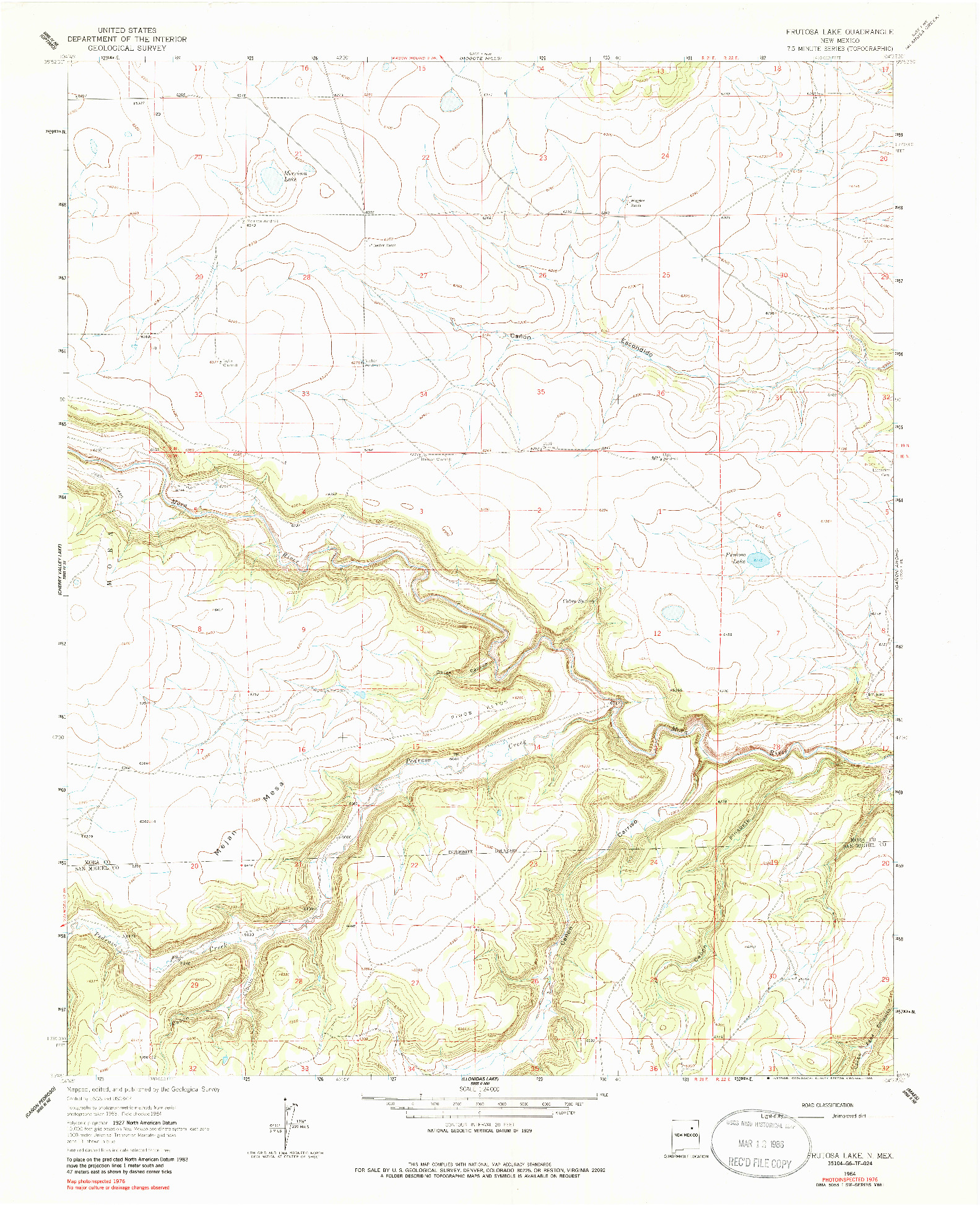 USGS 1:24000-SCALE QUADRANGLE FOR FRUTOSA LAKE, NM 1964