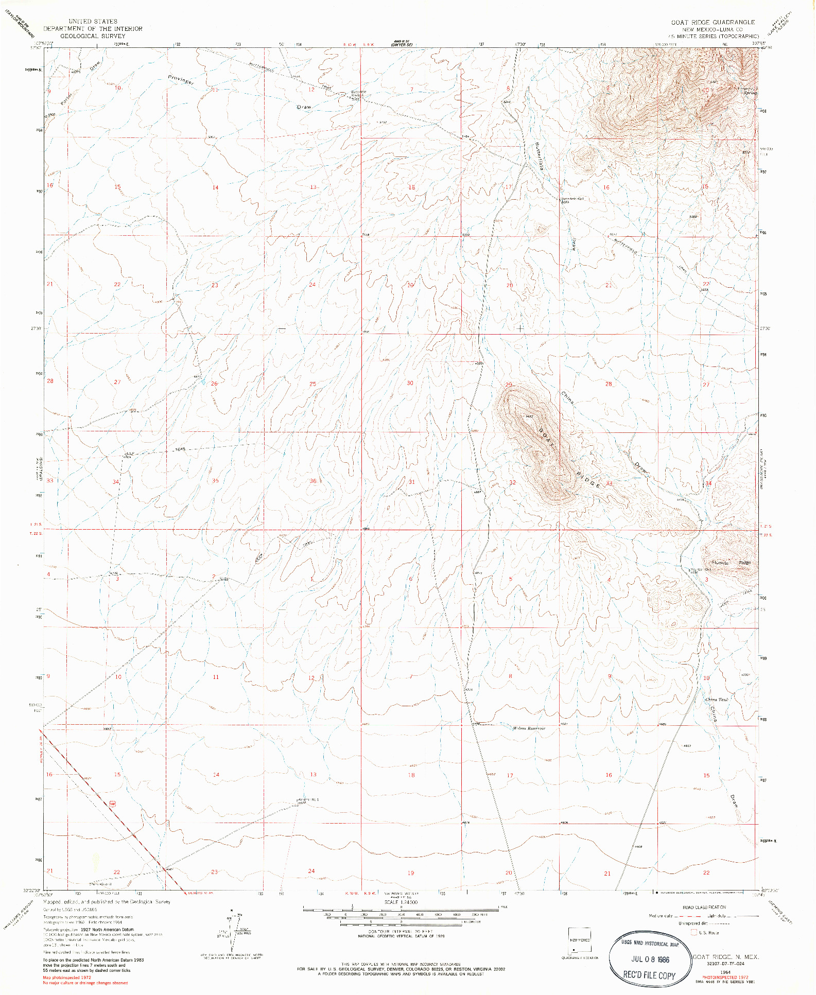 USGS 1:24000-SCALE QUADRANGLE FOR GOAT RIDGE, NM 1964