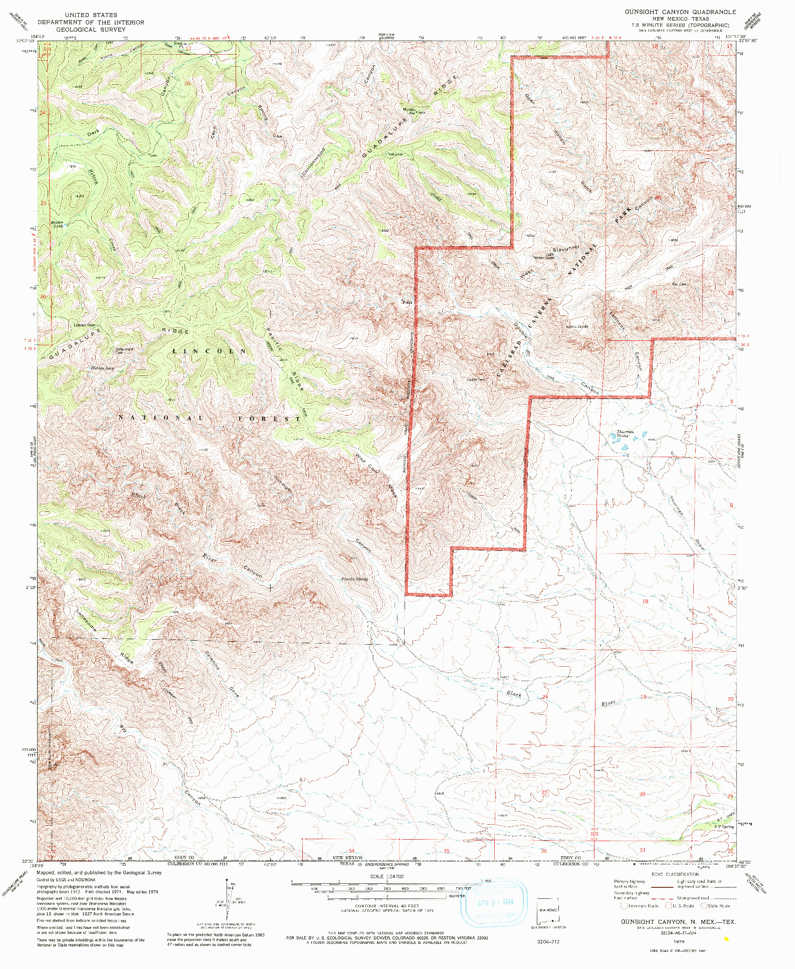 USGS 1:24000-SCALE QUADRANGLE FOR GUNSIGHT CANYON, NM 1979