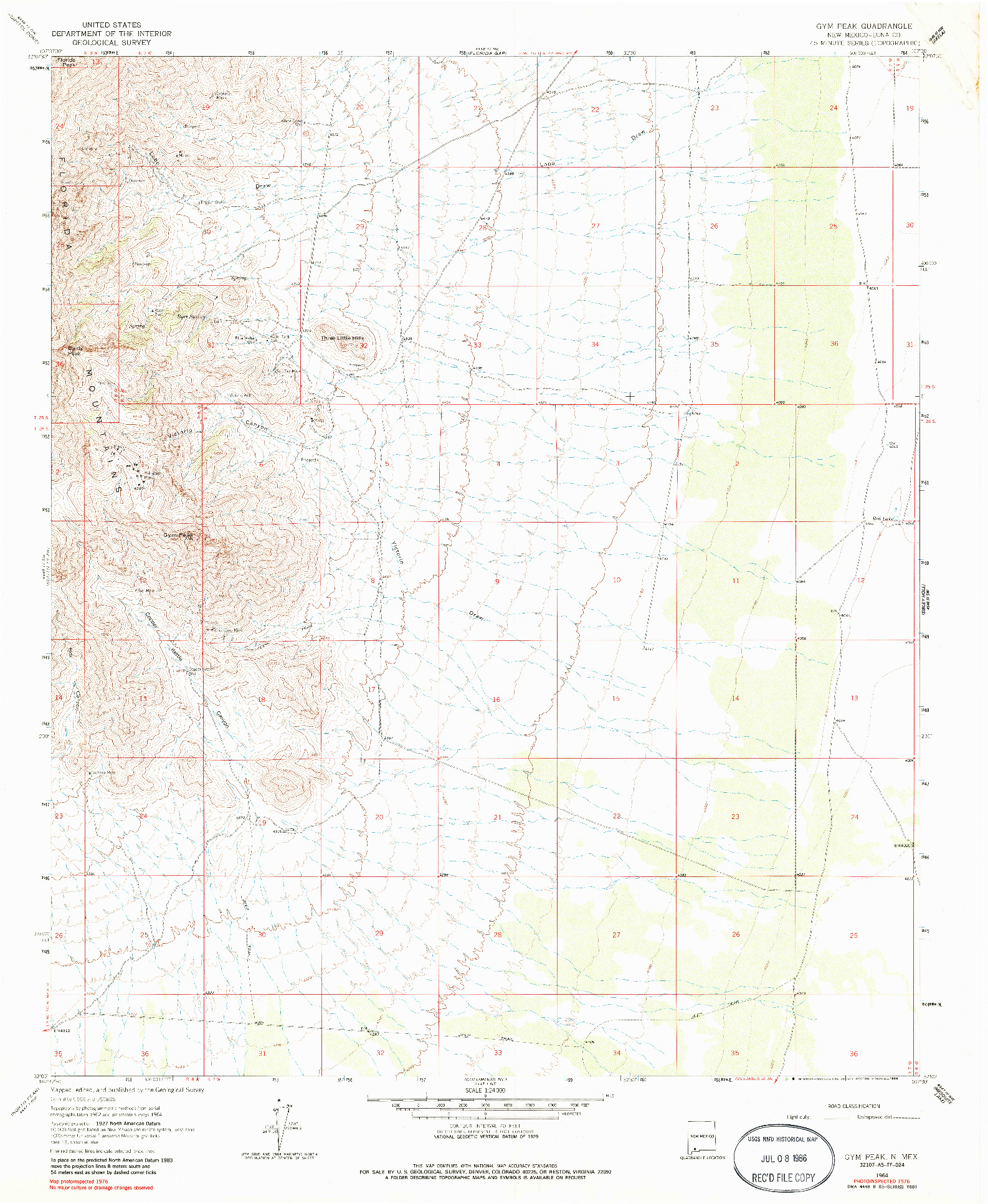 USGS 1:24000-SCALE QUADRANGLE FOR GYM PEAK, NM 1964
