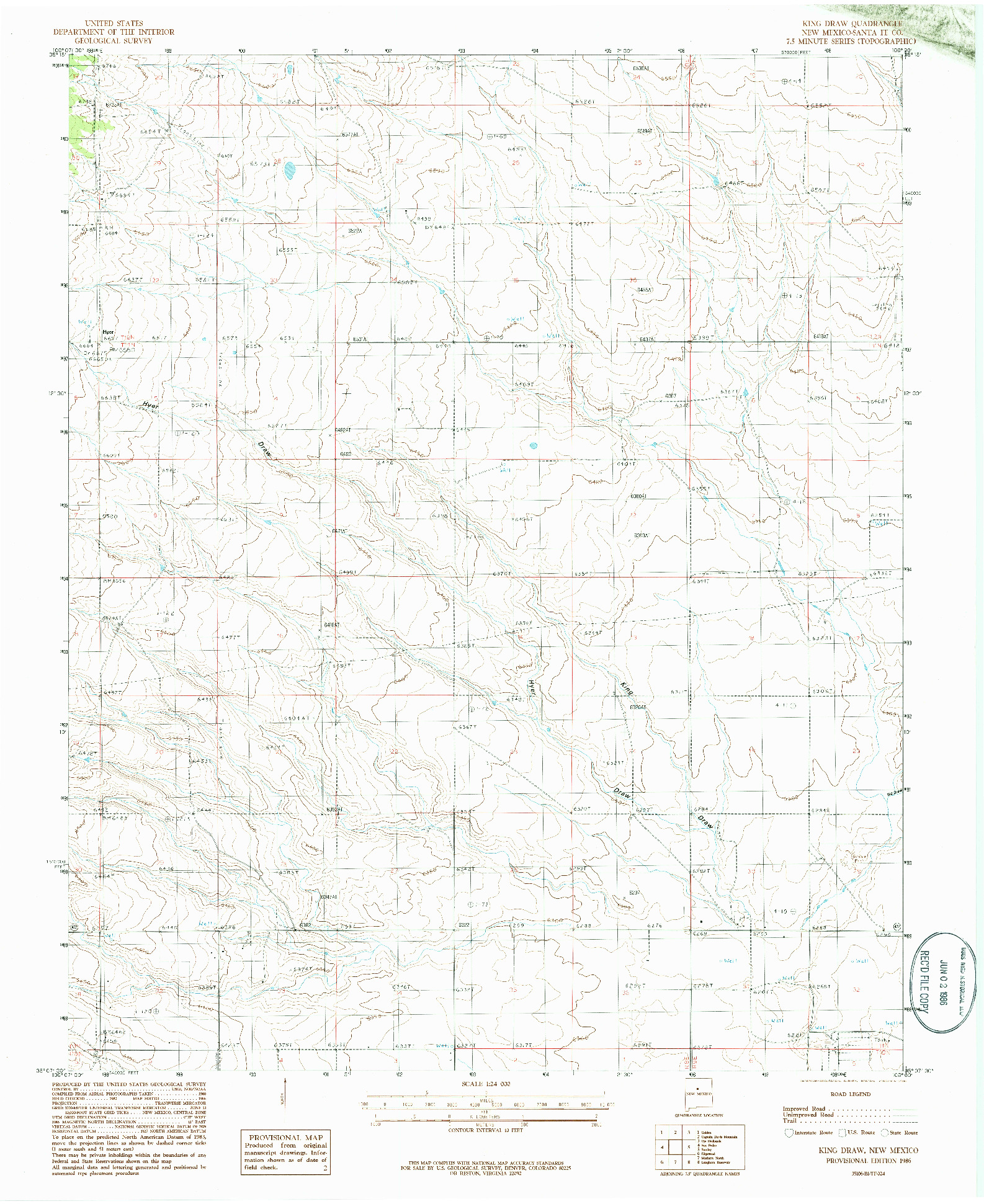USGS 1:24000-SCALE QUADRANGLE FOR KING DRAW, NM 1986