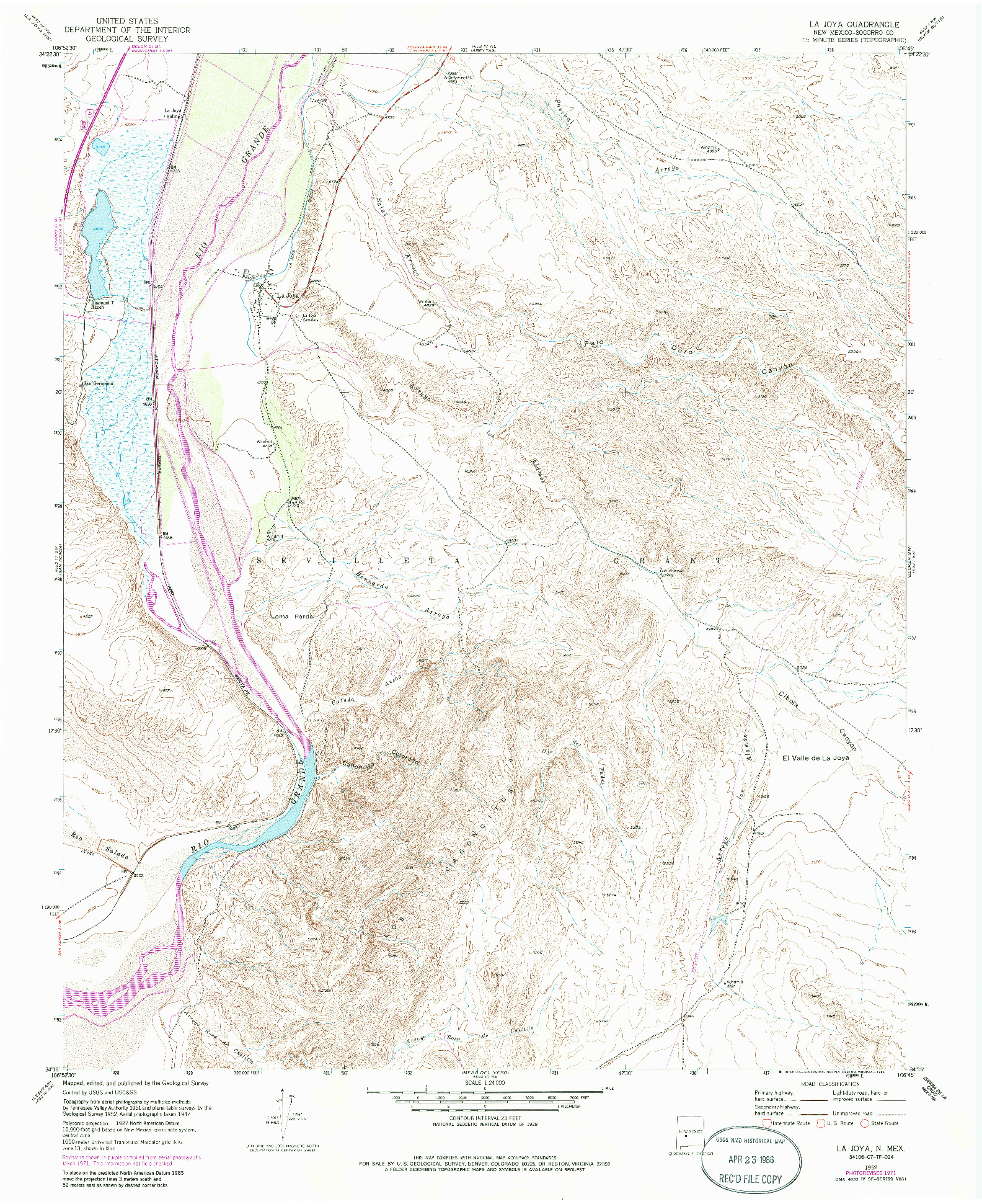 USGS 1:24000-SCALE QUADRANGLE FOR LA JOYA, NM 1952