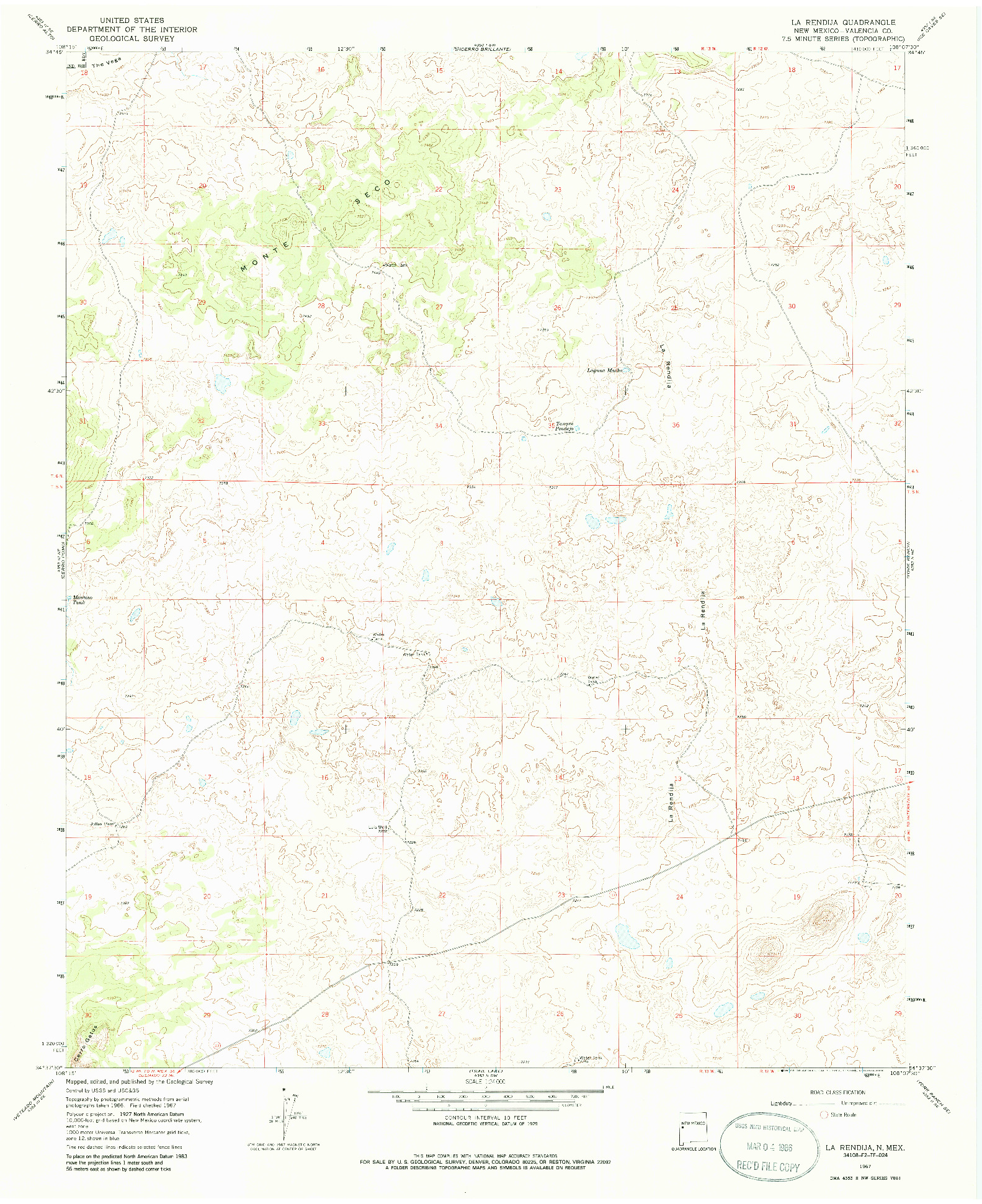 USGS 1:24000-SCALE QUADRANGLE FOR LA RENDIJA, NM 1967