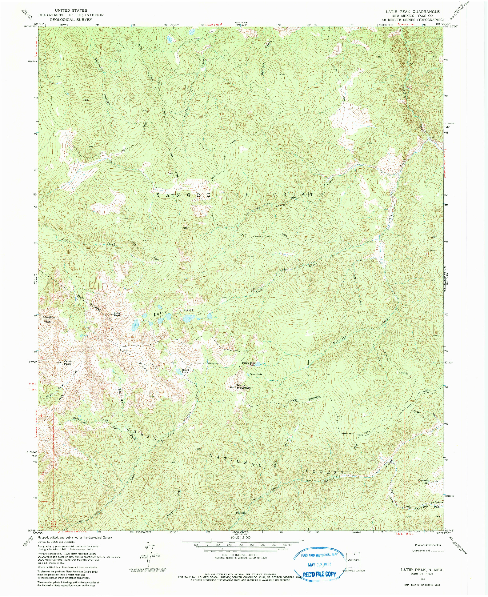 USGS 1:24000-SCALE QUADRANGLE FOR LATIR PEAK, NM 1963