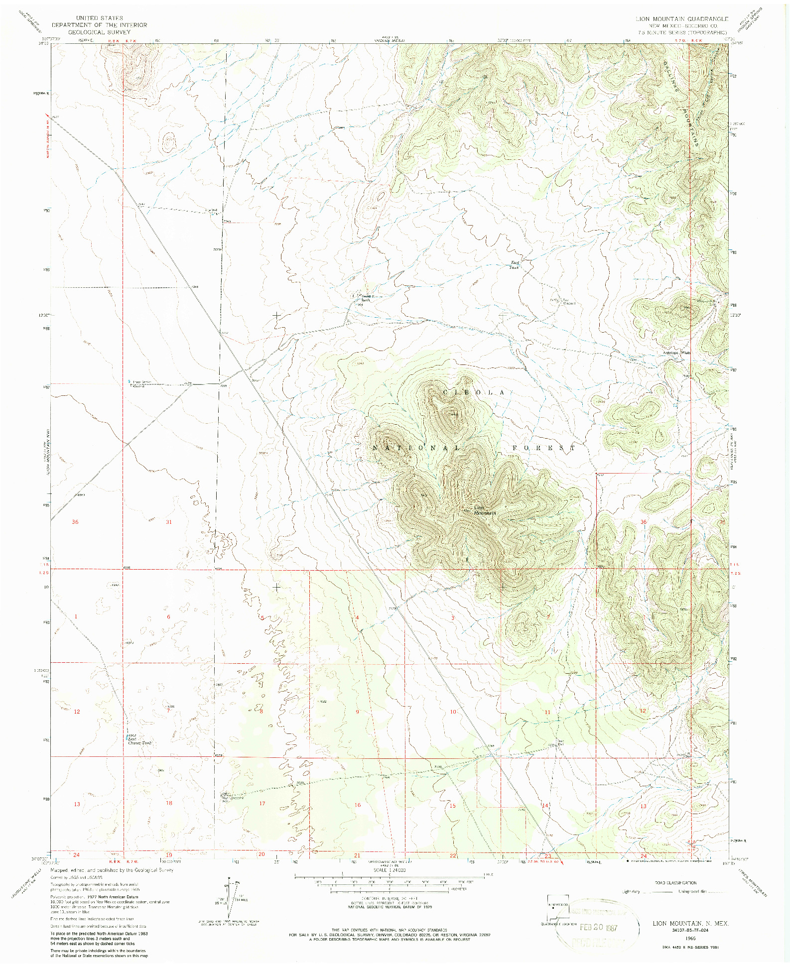 USGS 1:24000-SCALE QUADRANGLE FOR LION MOUNTAIN, NM 1965