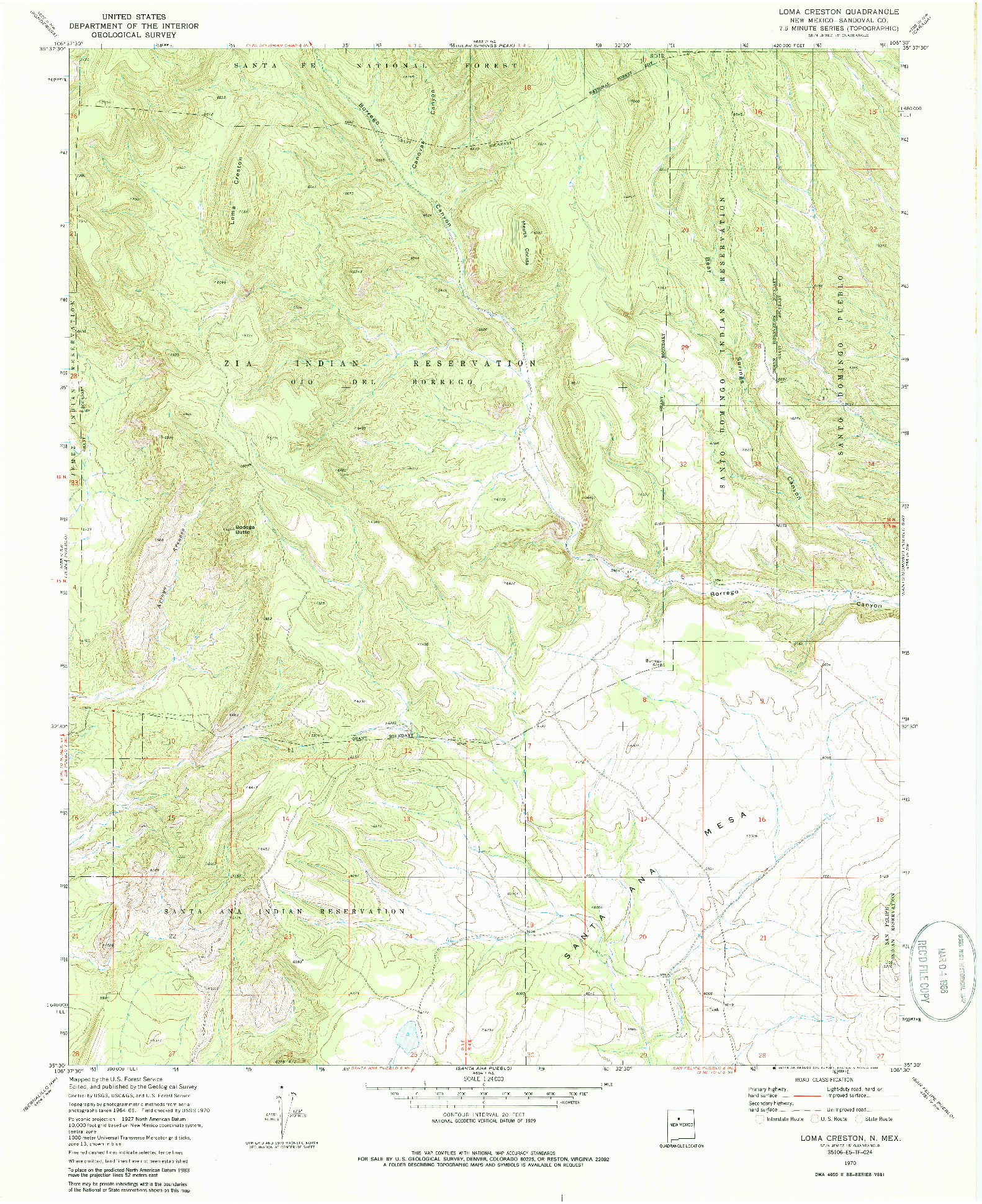 USGS 1:24000-SCALE QUADRANGLE FOR LOMA CRESTON, NM 1970