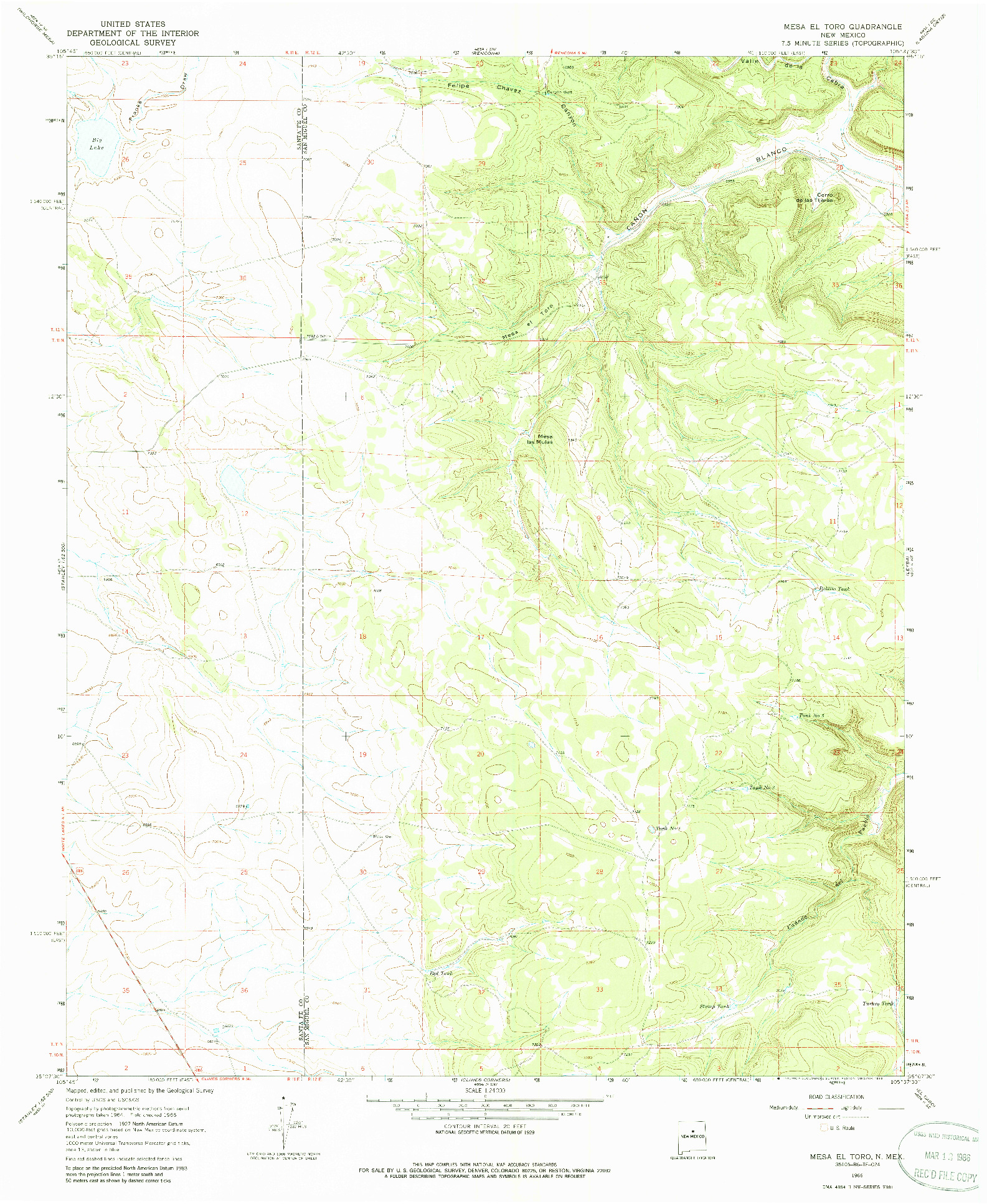 USGS 1:24000-SCALE QUADRANGLE FOR MESA EL TORO, NM 1966